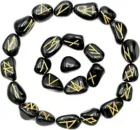Conjunto de pedras runas com bolsa de veludo e e-book de instruções ~ Elder Futhark Runes gravadas símbolos pagãos viking para cura de Reiki, grade de cristal e equilíbrio de energia, 25 Piece Set
