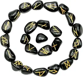 Conjunto de pedras runas com bolsa de veludo e e-book de instruções ~ Elder Futhark Runes gravadas símbolos pagãos viking para cura de Reiki, grade de cristal e equilíbrio de energia, 25 Piece Set