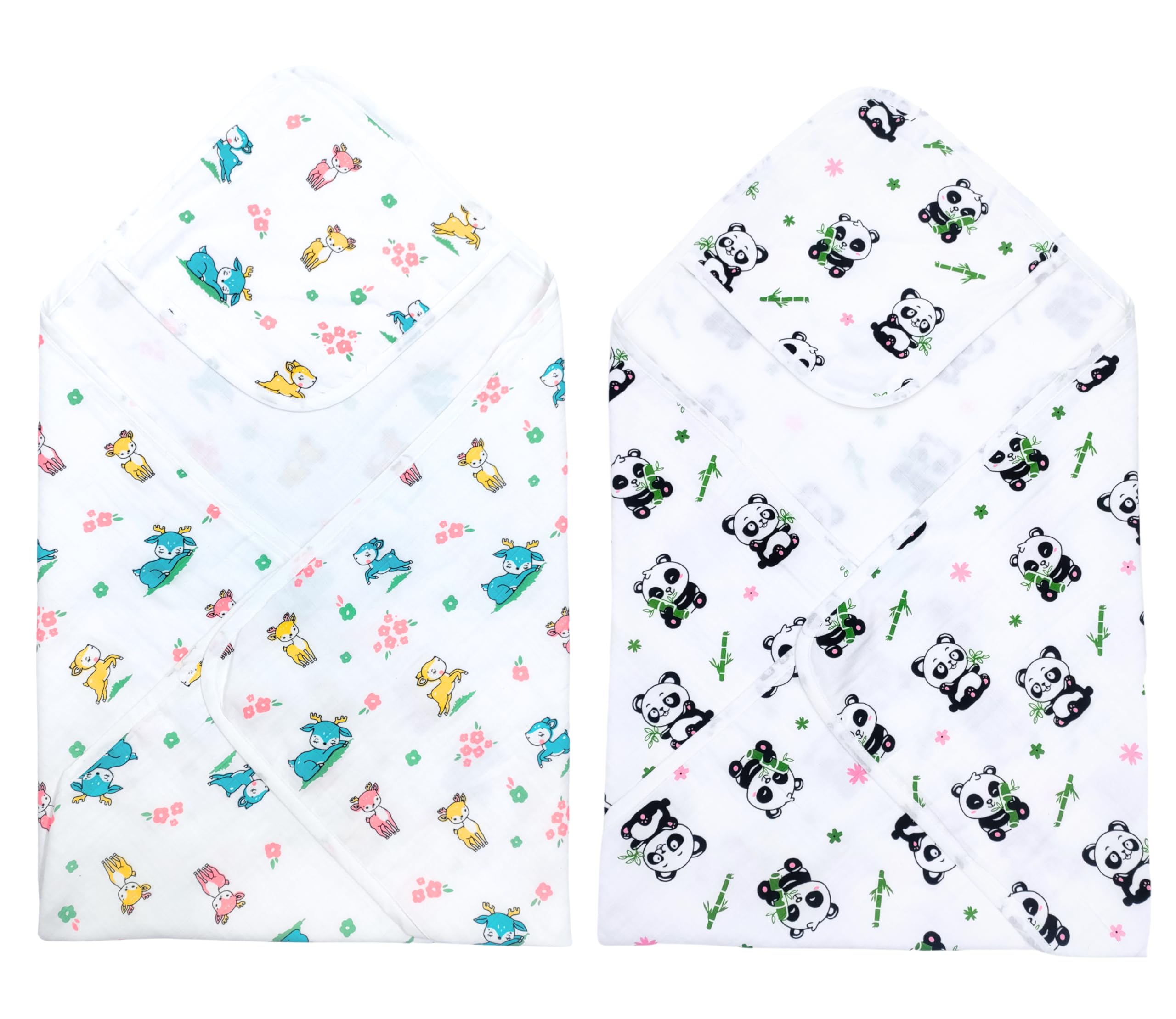 Momly U Cotton Muslin Hooded Towel - Baby Towel for New Born | Big Size | Soft, Safe & Skin-Friendly | Perfect for Newborns 0-12 Months | Lightweight & Travel Friendly | Set of 2 Towels-image-32