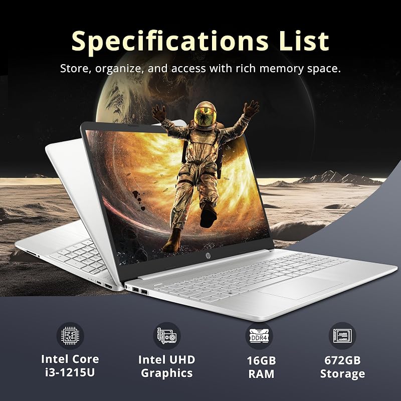 HP 15.6" FHD Anti-Glare Laptop, Intel i3-1215U, 8GB DDR4 RAM, 416GB Storage(256GB SSD + 160GB Docking Station Set), Intel UHD Graphics, Full Size Keyboard, Webcam, Windows 11, Silver image 3