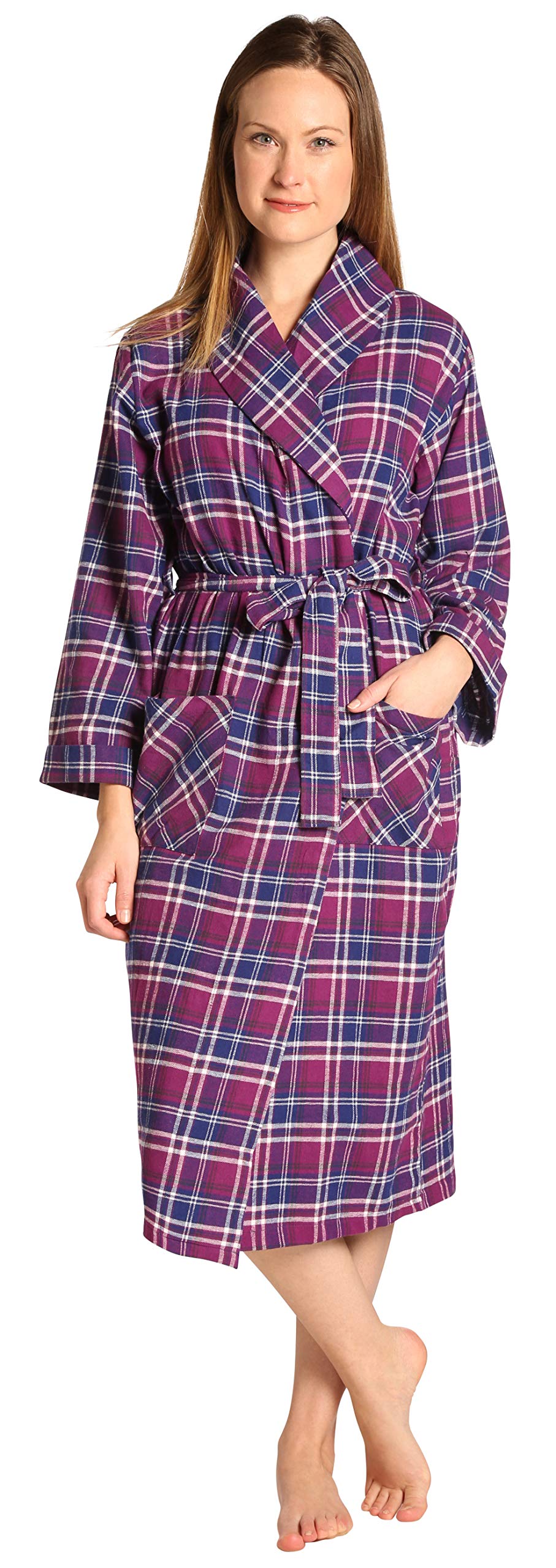 EVERDREAM Womens Flannel Robe, Shawl Collar Lightweight 100% Cotton Bathrobe