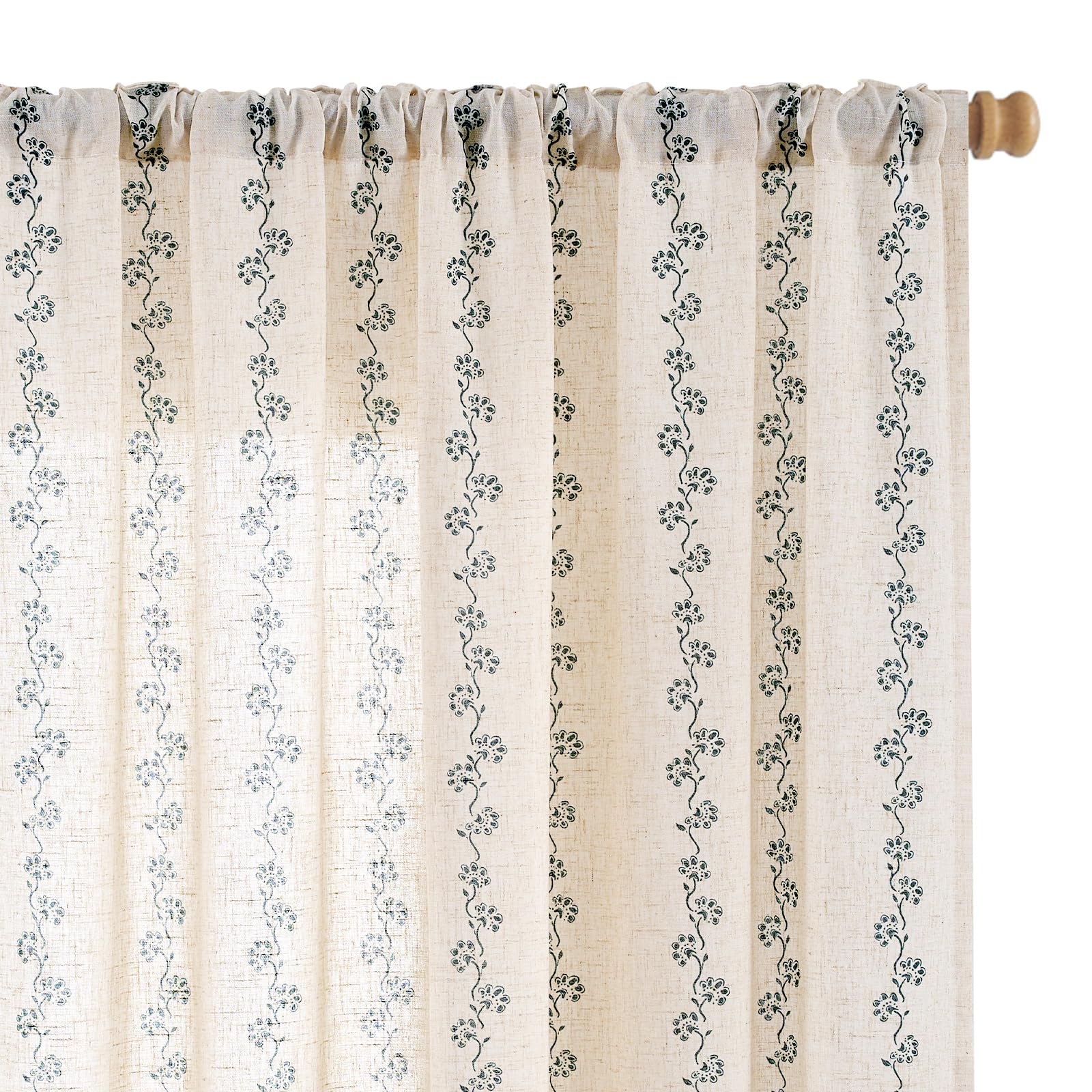 Lazzzy Blue Striped Curtains 84 inches Long Linen Boho Drapes 2 Panels for Bedroom Living Room Privacy Light Filtering Curtains Rod Pocket Back Tab, 50"x84", Blue on Linen