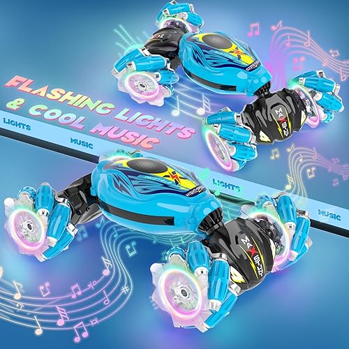 Miniatura 2 de Cusocue Auto de acrobacias RC con detección de gestos, auto de juguetes RC controlado a mano de 2.4GHz, auto de control remoto con música ligera,