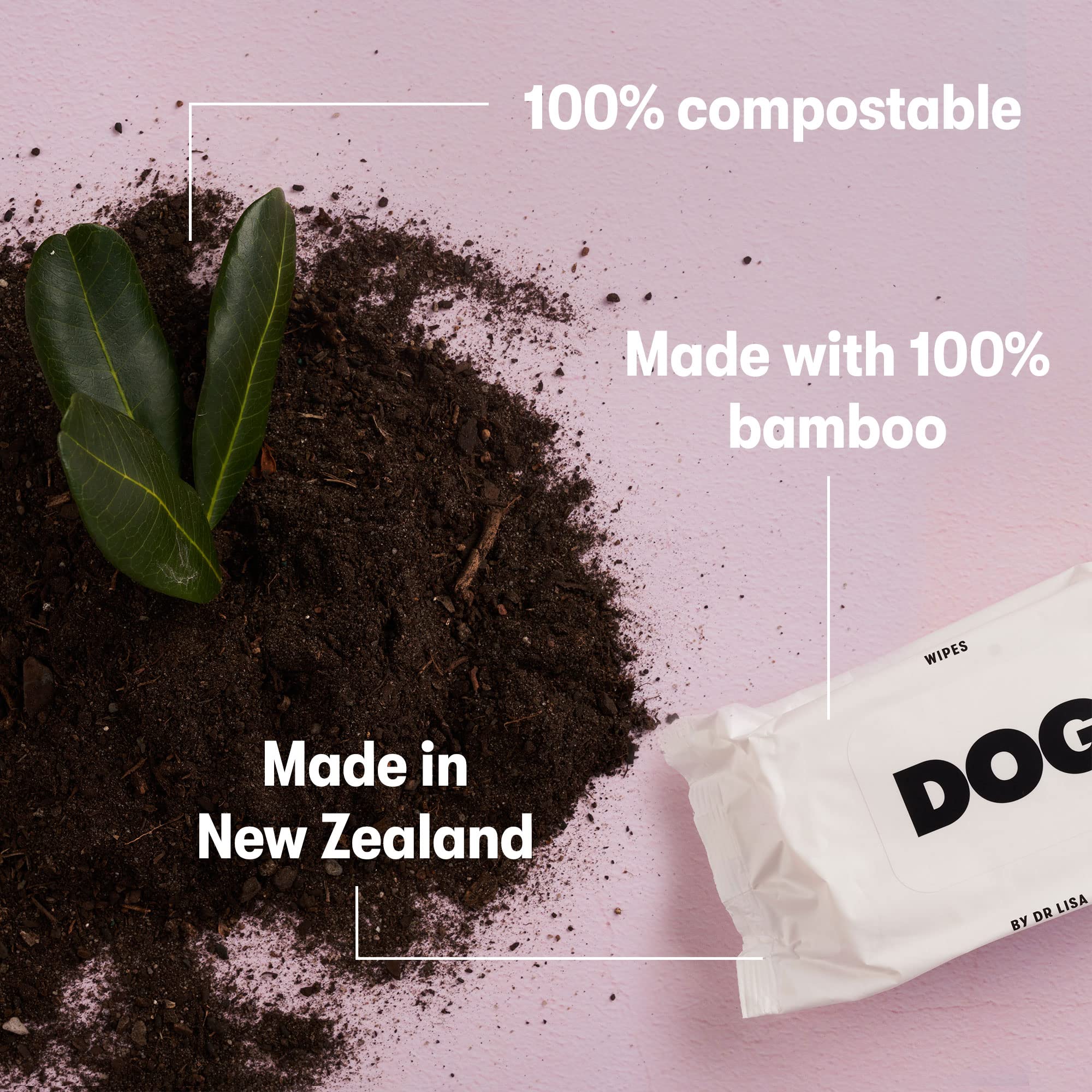 DOG by Dr Lisa - Toallitas de viaje para perros, a base de plantas, toallitas de baño naturales para perros, hechas de bambú 100% compostable, creadas por veterinarios, veganas, no tóxicas, tamaño de