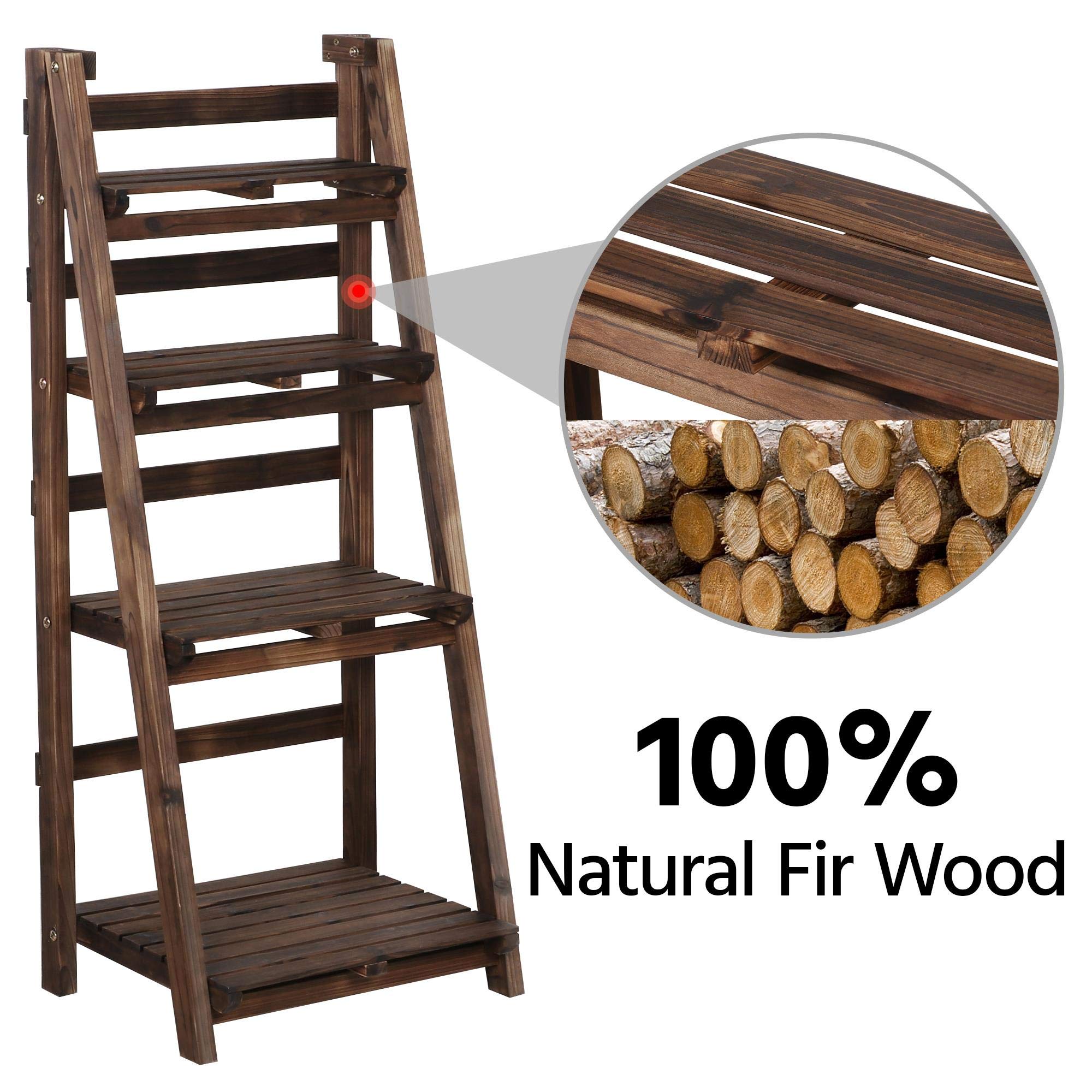 Yaheetech Leiterregal für Blumentöpfe 4-Ebenen Holz Pflanzenregal klappbar | Pflanzenständer Balkon, Blumentreppe Blumenständer für Indoor & Outdoor