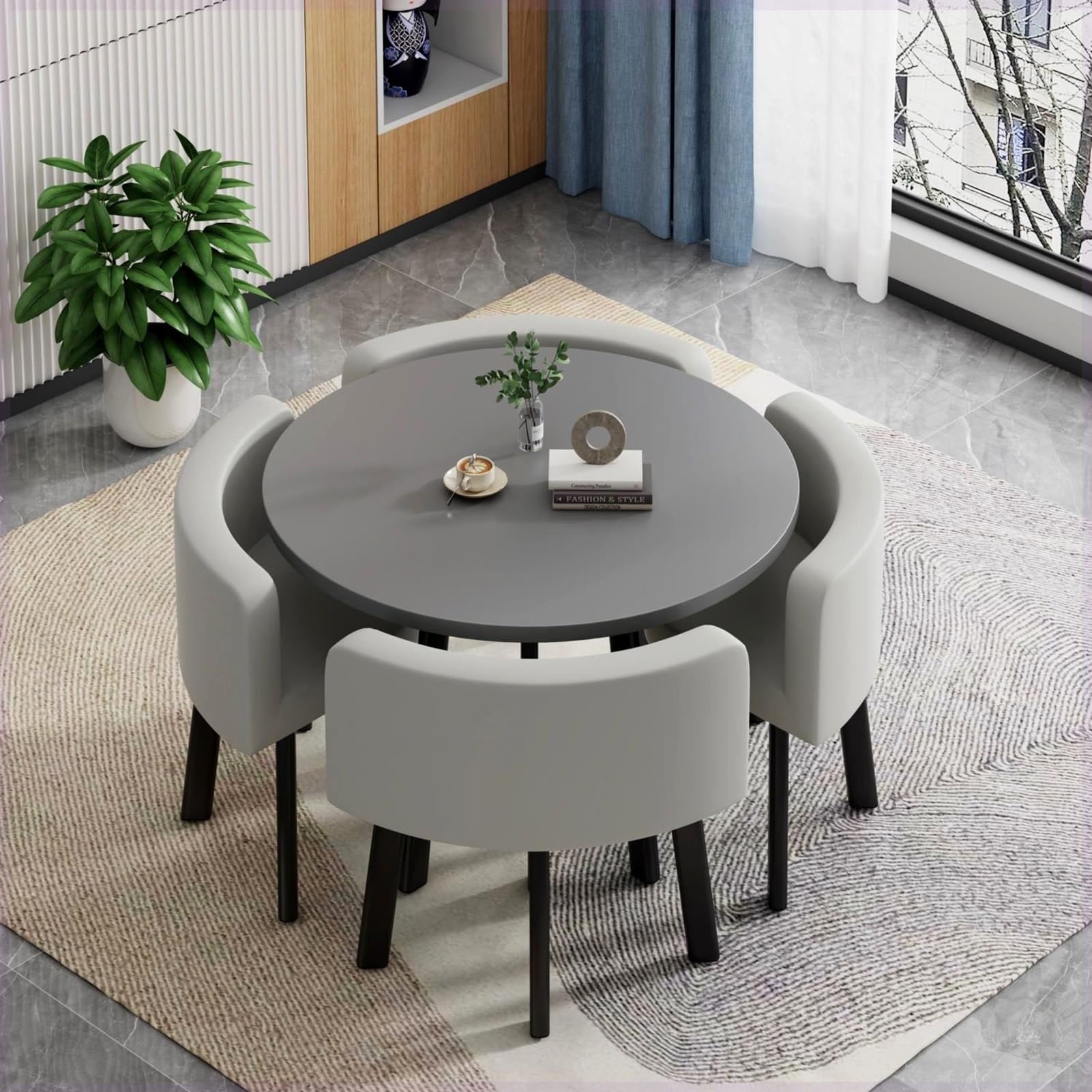 Juego de Mesa Redonda para conferencias JHDXL, Mesa de recepción, negociación y café, Mesa Redonda Sencilla con sillas para Familia, apartamento, Estudio, balcón, Cocina (Gris Claro)