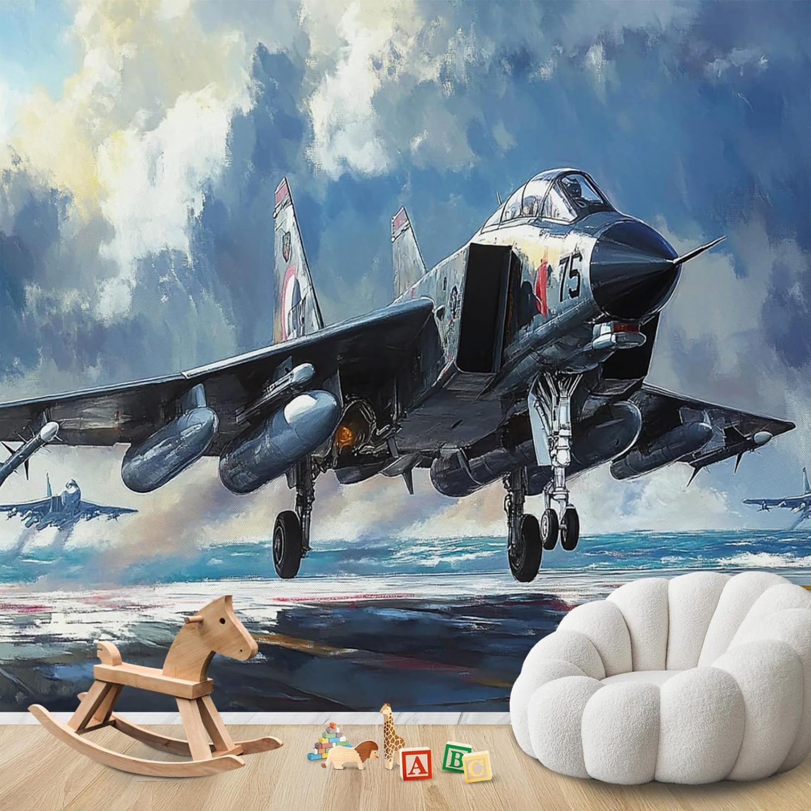 Kfjhgbdshhj Boys 3D Mural Photo Wallpaper Military Plane Hunting Plane Room Modern Living Room Bedroom Children's Room Decoration Motif Wallpaper,150Cmx105cm Wall Sticker - Background Wall - Painting - Poster