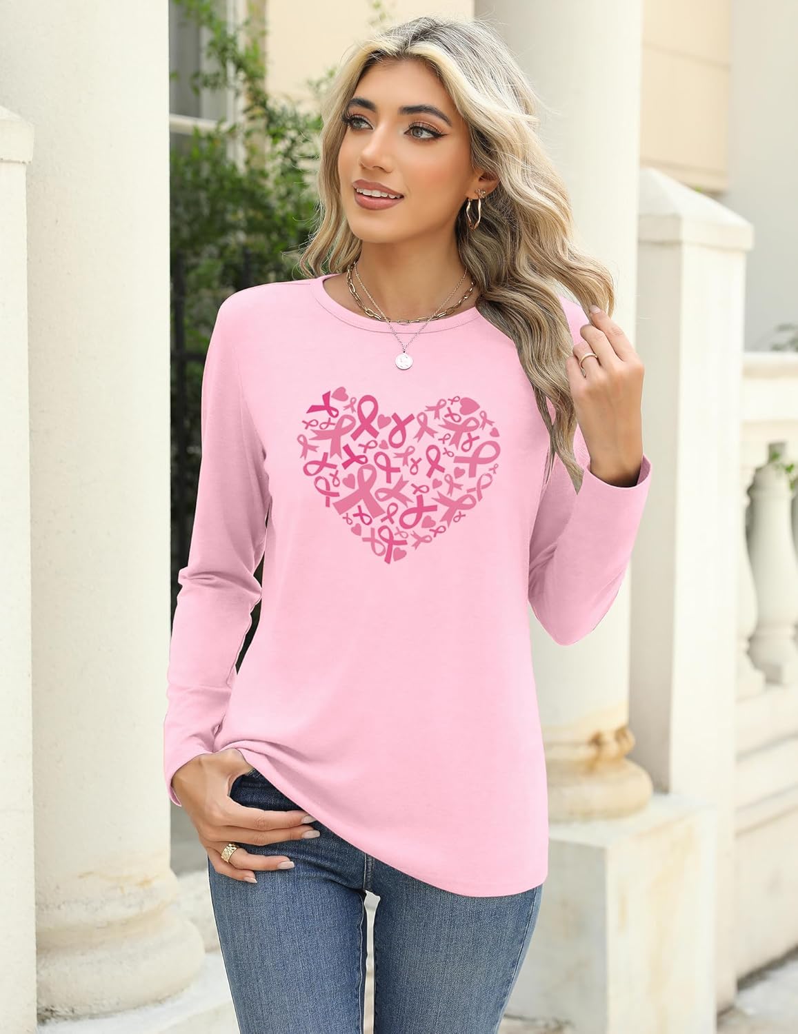 Breast Cancer Shirts for Women: Breast Cancer Awareness Ahirt Pink Ribbon T-Shirt Inspirational Cancer Support Tee Tops - Image 2