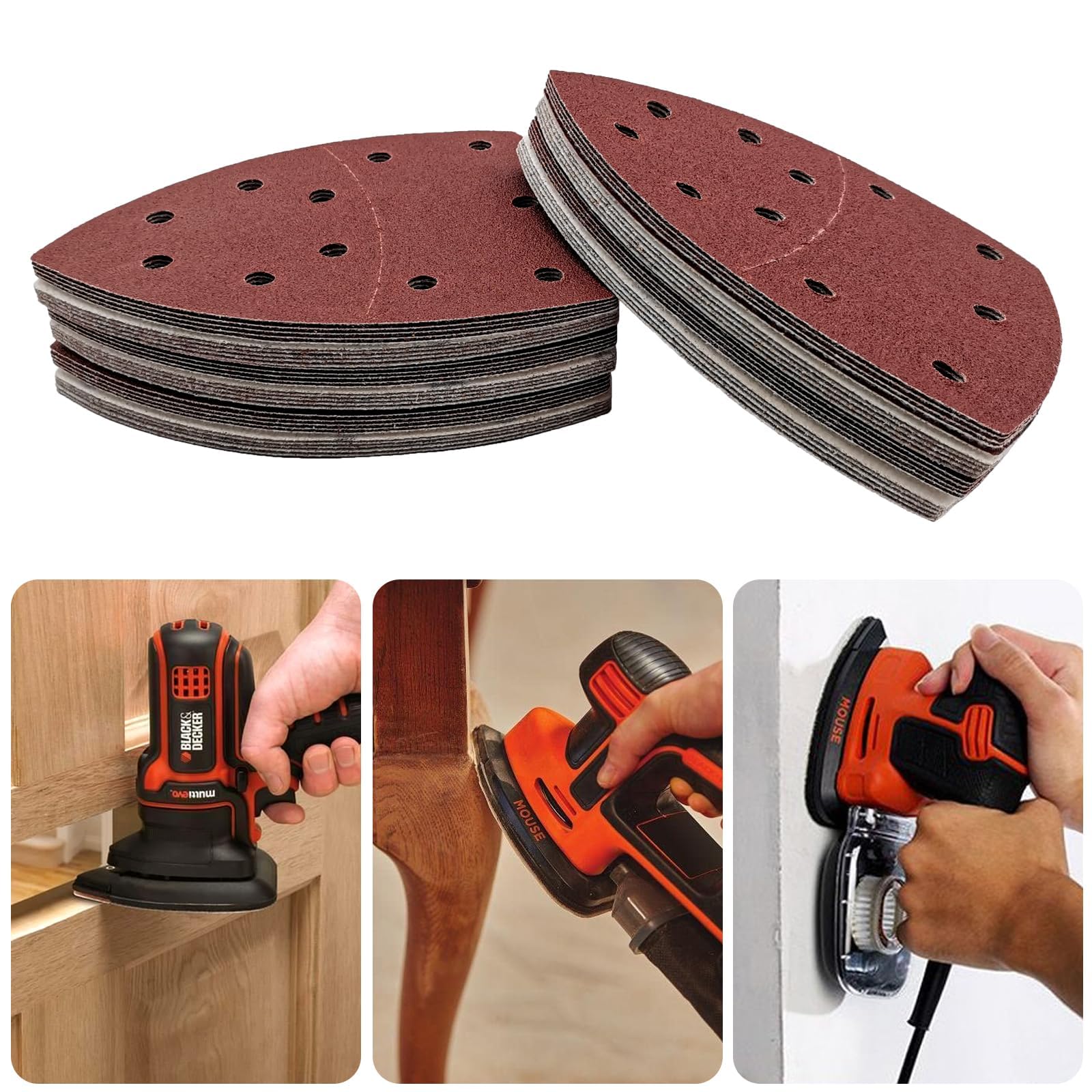 60 PCS Mouse Detail Sander Sandpaper, Sanding Sheets for Multi-Sander PSM 100A PSM 200 AES PSM 18,11-Holes Assorted 40/60/80/120/180/240 Grits