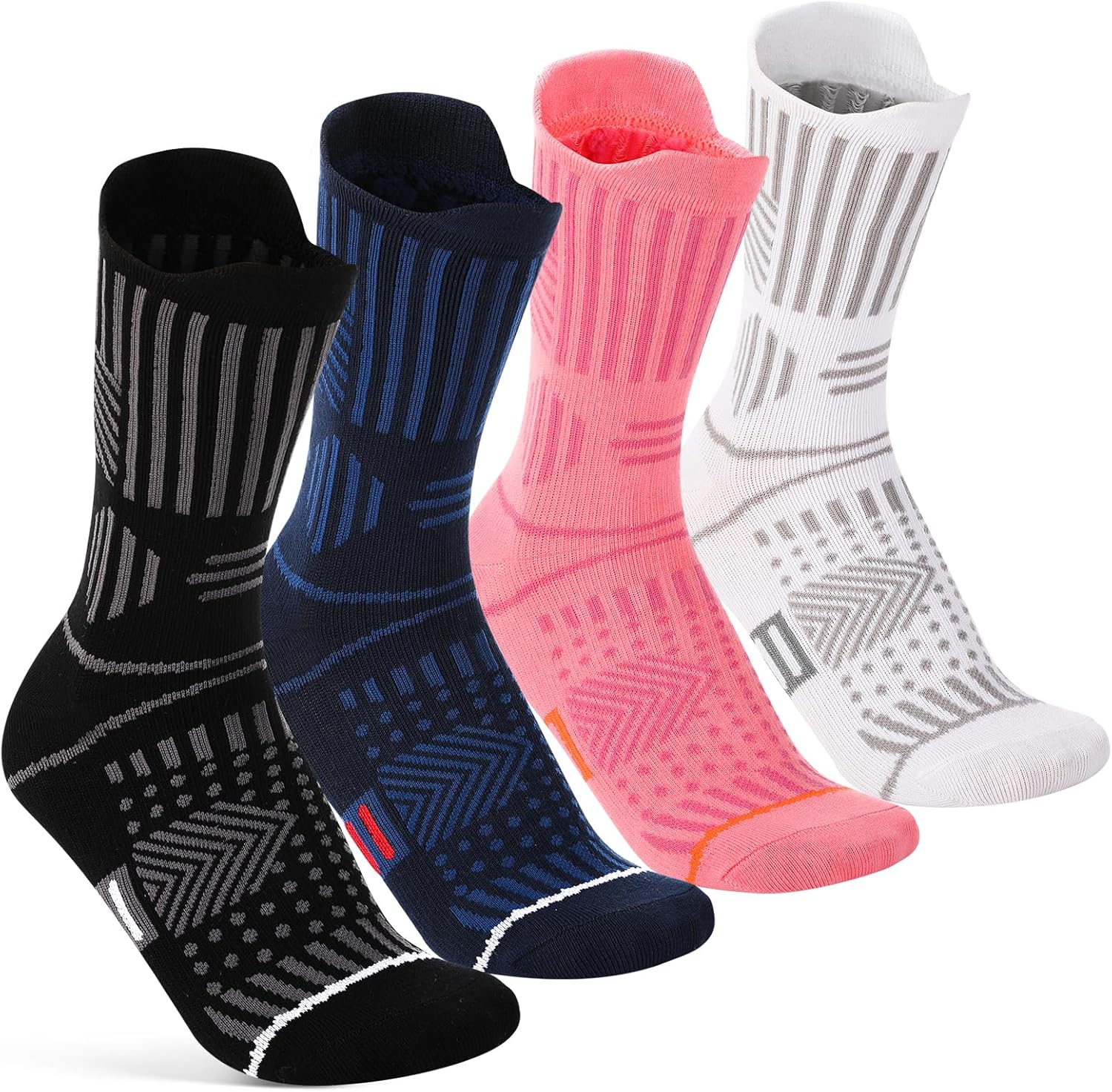 Jspupifip 4 Pairs Running Compression Socks for Men Women Athletic Crew Socks for Hiking Cycling Basketball Running Sports