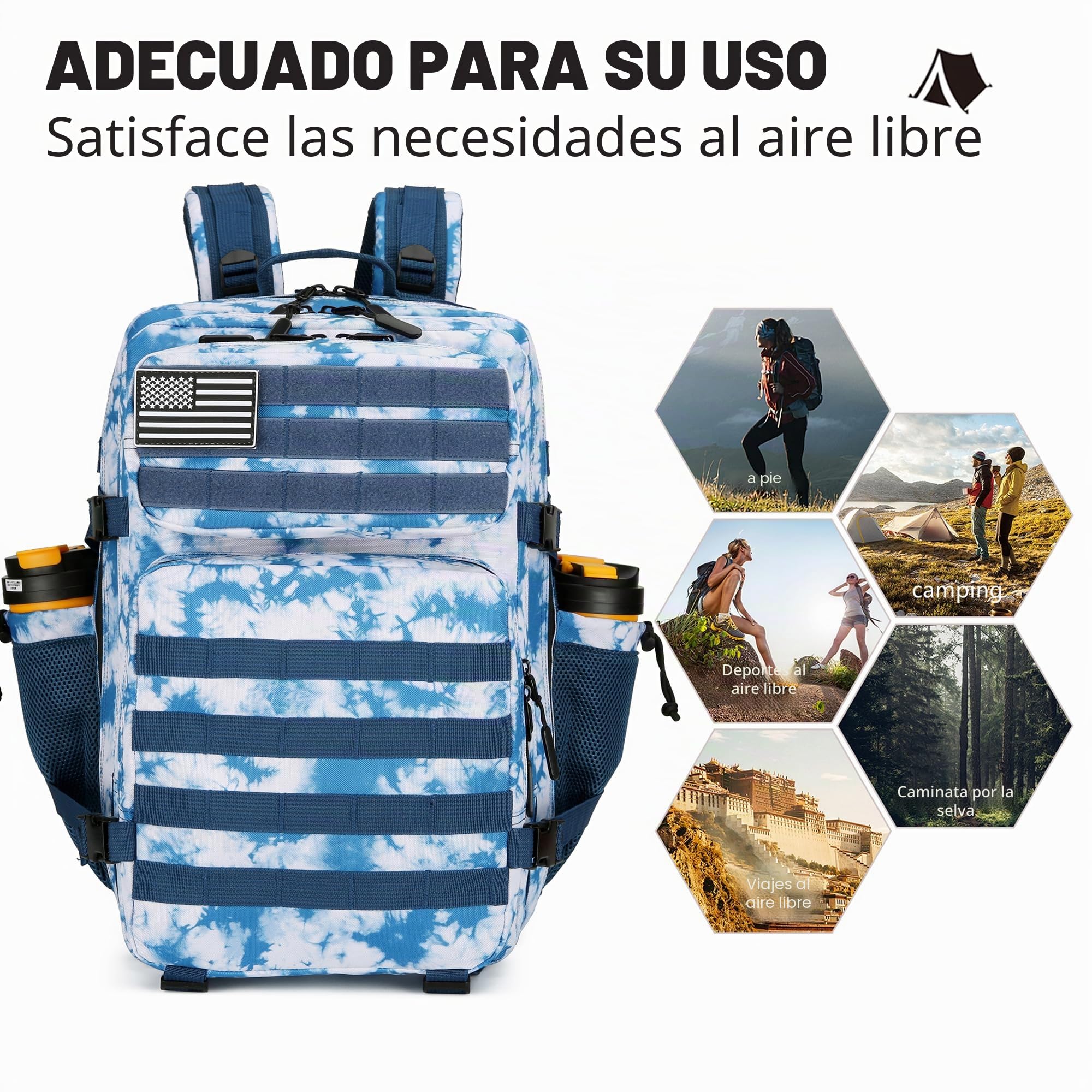 Lovelinks21, Mochila táctica de asalto con sistema de fijación modular Molle, mochila impermeable de 45 litros para 3 días, Azul Coral, L, Mochila