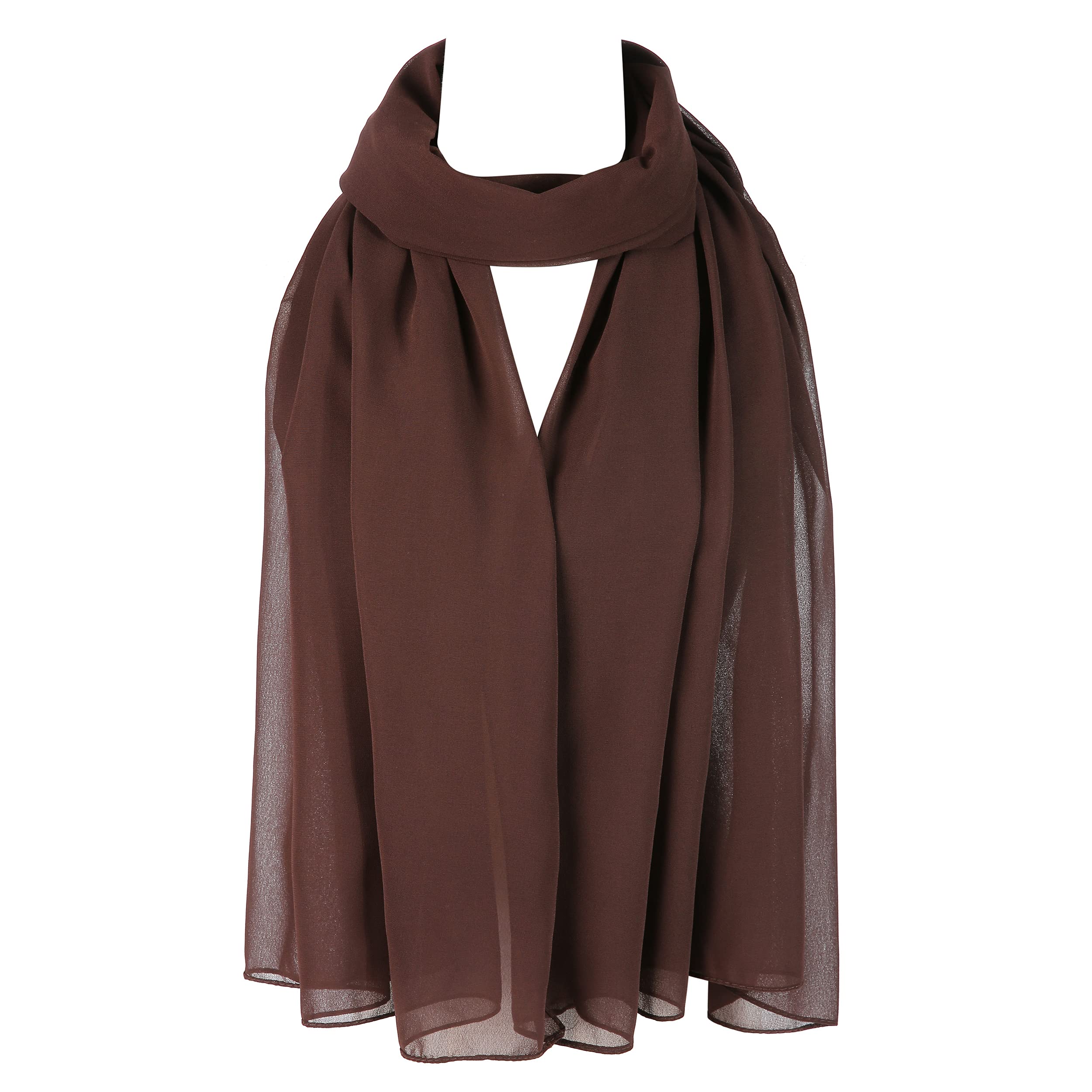London Scarfs Women's Dark Chocolate Chiffon Oversized Plain Scarf Large Maxi Hijab Shawl (Dark Chocolate)
