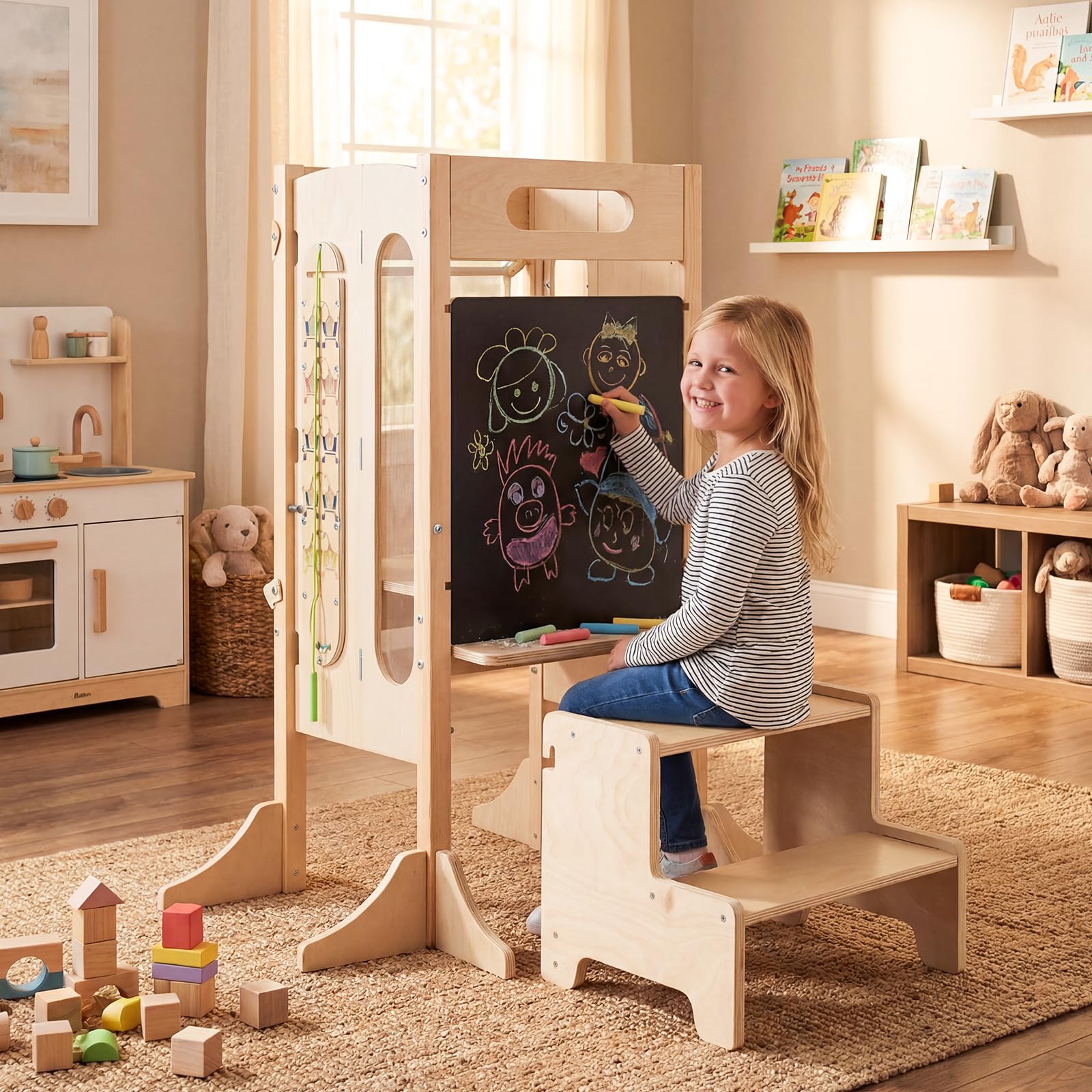 Amazon.com: HONEY JOY Foldable Toddler Tower, Wooden Kitchen Stool
