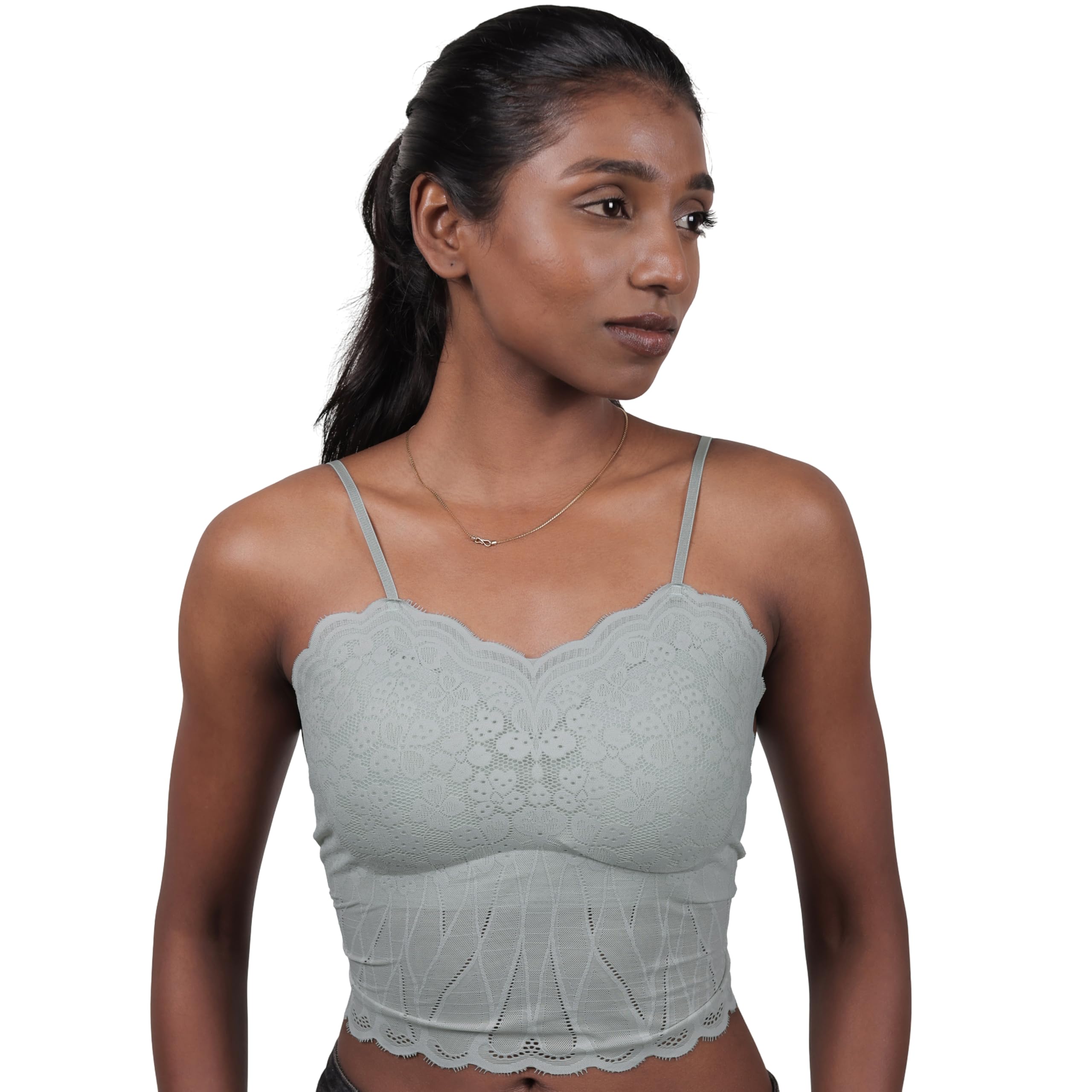 Seamless Scoop Top for Women | Soft Stretch Camisole Crop Top | Lace Trim Sleeveless Bralette Tank | Lightweight Breathable Everyday Innerwear & Layering Top-image-20