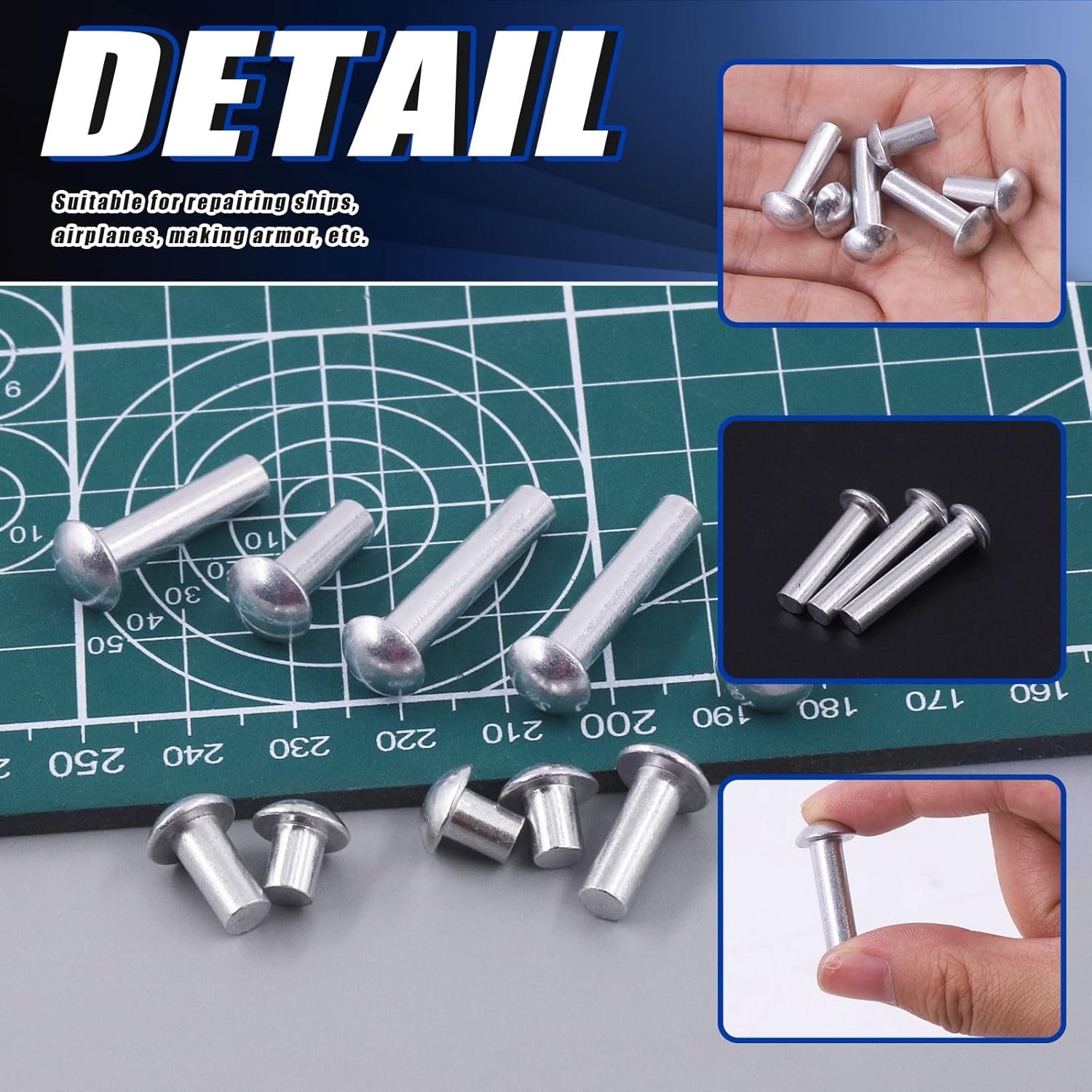 Glarks 330Pcs M4x6/10/14/20/25 Aluminum Brazier Head Solid Rivets Length 6mm 10mm 14mm 20mm 25mm Aluminum Rivets Fasteners High Corrosion Resistance for Metal Joining and Repair