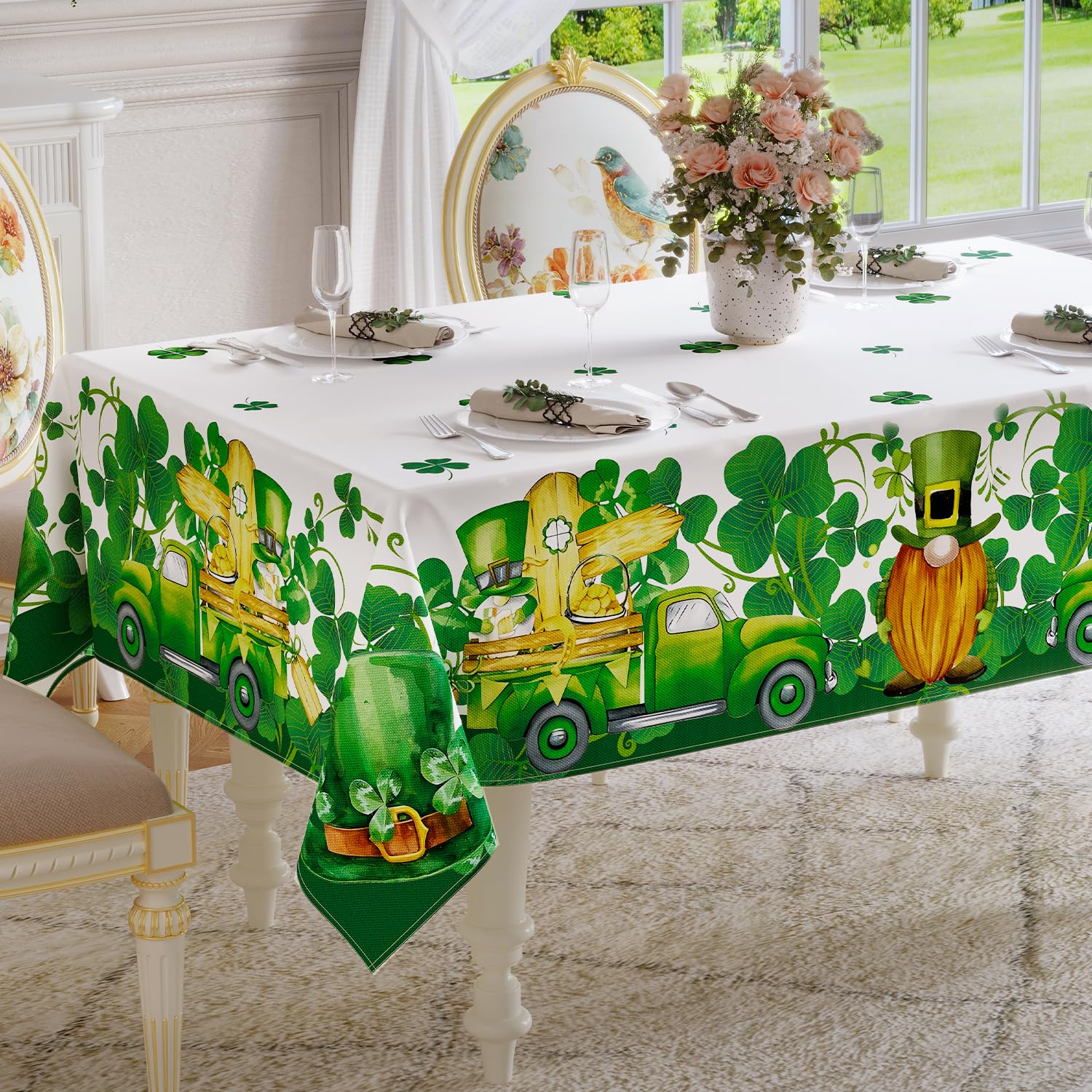 Softalker St. Patrick’s Day Tablecloth,Green Spring Rectangle Table Cloths with Irish Lucky Shamrock Pattern,Stain Resistant Washable Table Covers for Dinner,Party,Indoor&Outdoor Decor - 60 x 84”