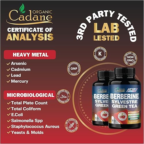 Miniatura 7 de Extracto de berberina de cadano - Suplemento de berberina con Gymnema Sylvestre, té verde y más - 150 cápsulas para el sistema inmunológico, apoyo a