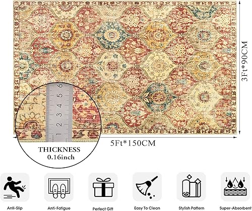 Miniatura 2 de Lahome Alfombras marroquíes con diseño enrejado para sala de estar, alfombra lavable de 3 x 5 pies, antideslizante, para dormitorio, cocina,