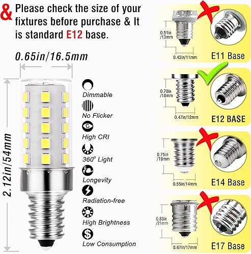 Miniatura 5 de ALIDE Bombillas LED blancas regulables de 5000 K, reemplazo equivalente a halógeno E12 de 40 W, base T6 de 120 V C7, bombillas LED de 4 W blanco