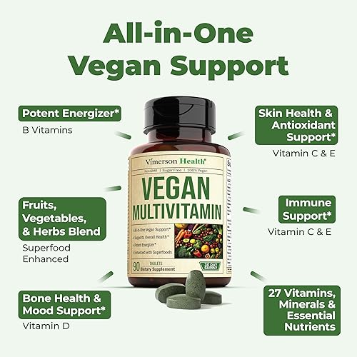 Miniatura 5 de Multivitaminas veganas para mujeres y hombres  Suplementos multivitamínicos y multiminerales para energía, concentración y salud general. Vitaminas