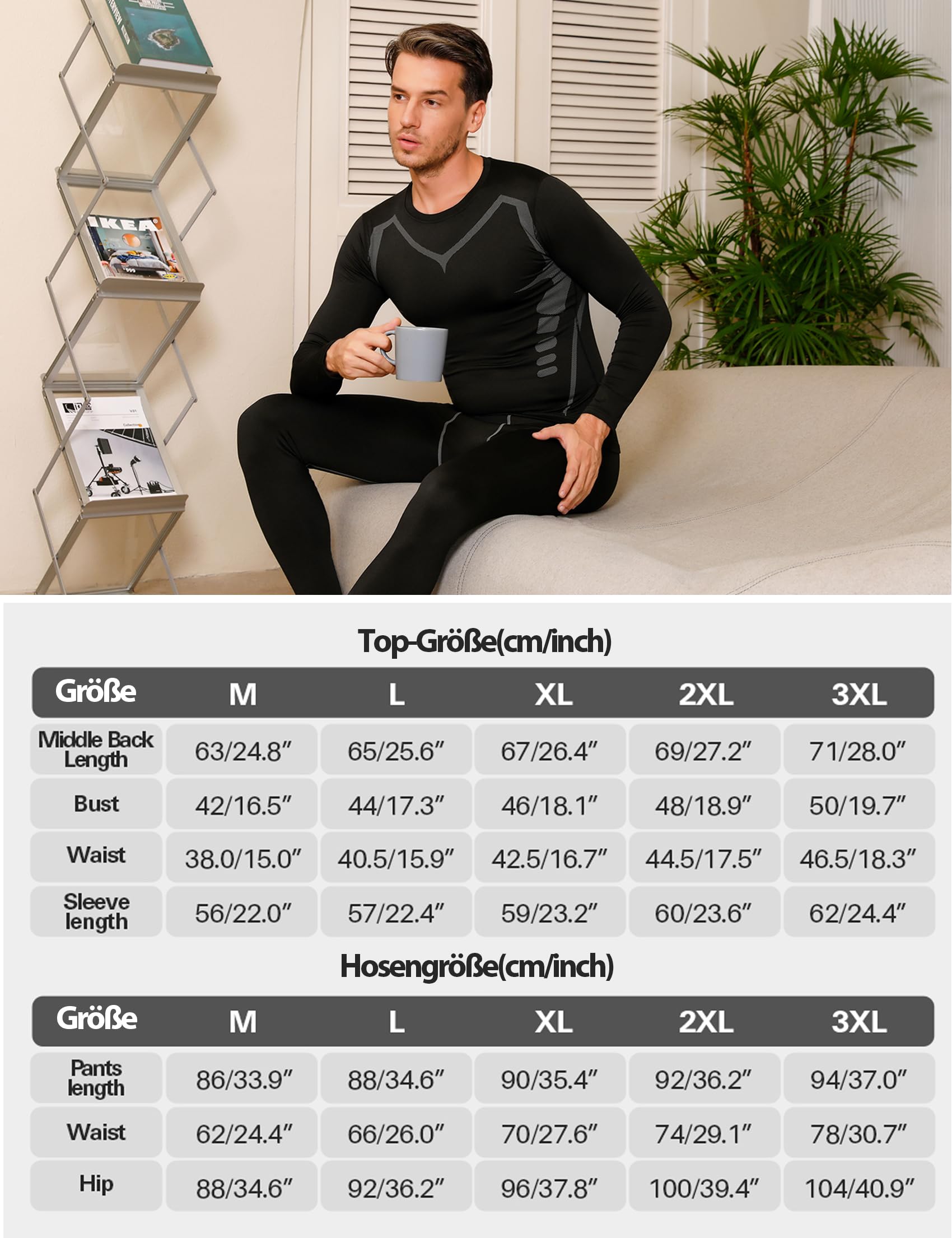 Terecey Thermounterwäsche Herren Winter Thermo Unterwäsche Set Fussball Funktionsunterwäsche Innenfleece Skiunterwäsche, Atmungsaktiv Schweiß Absorbieren zum Radfahren, Laufen, Jagen