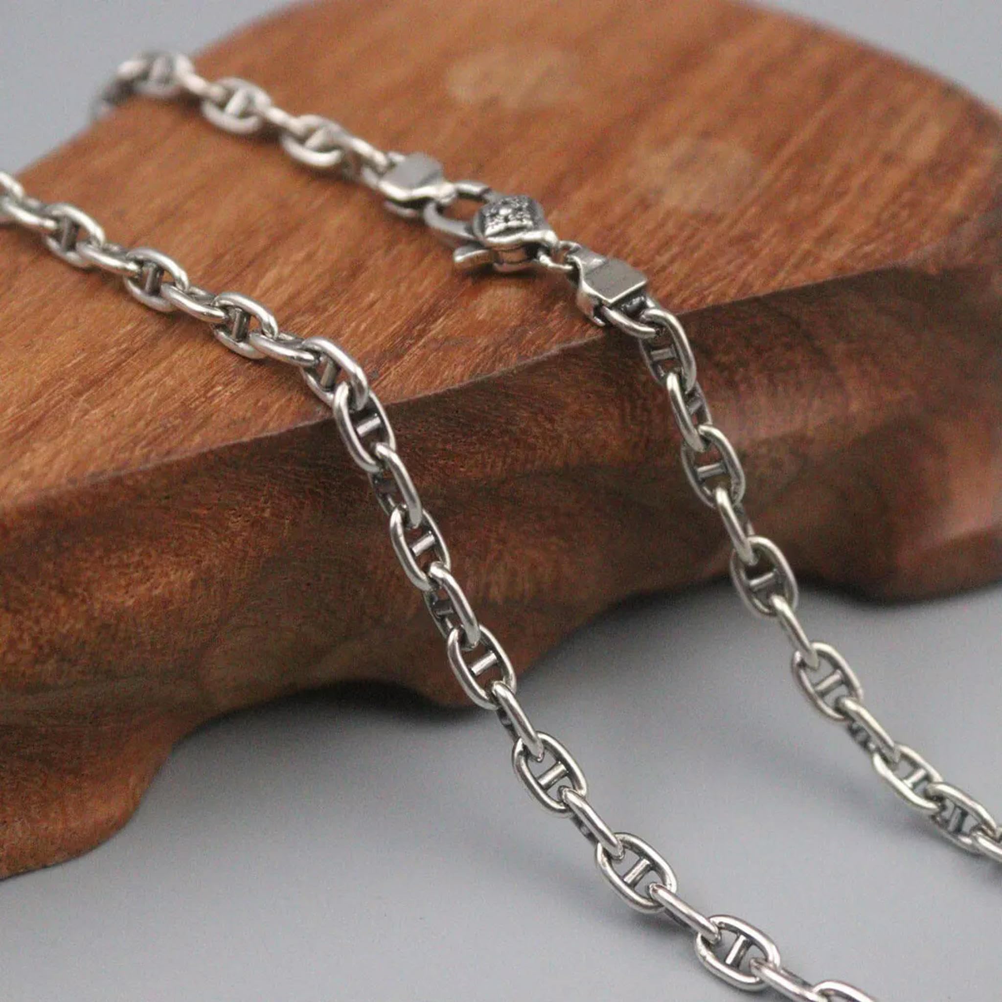 Collana in Vero Argento 925 per Uomo, Catena a Maglie di Ancoraggio da 3,5 mm di Larghezza, Lunghezza 26 Pollici