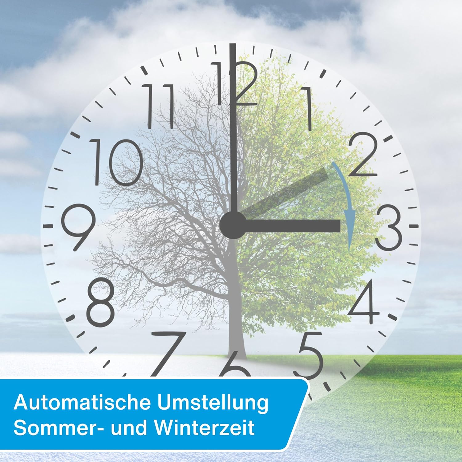 Clock face illustrating automatic summer and winter time adjustment