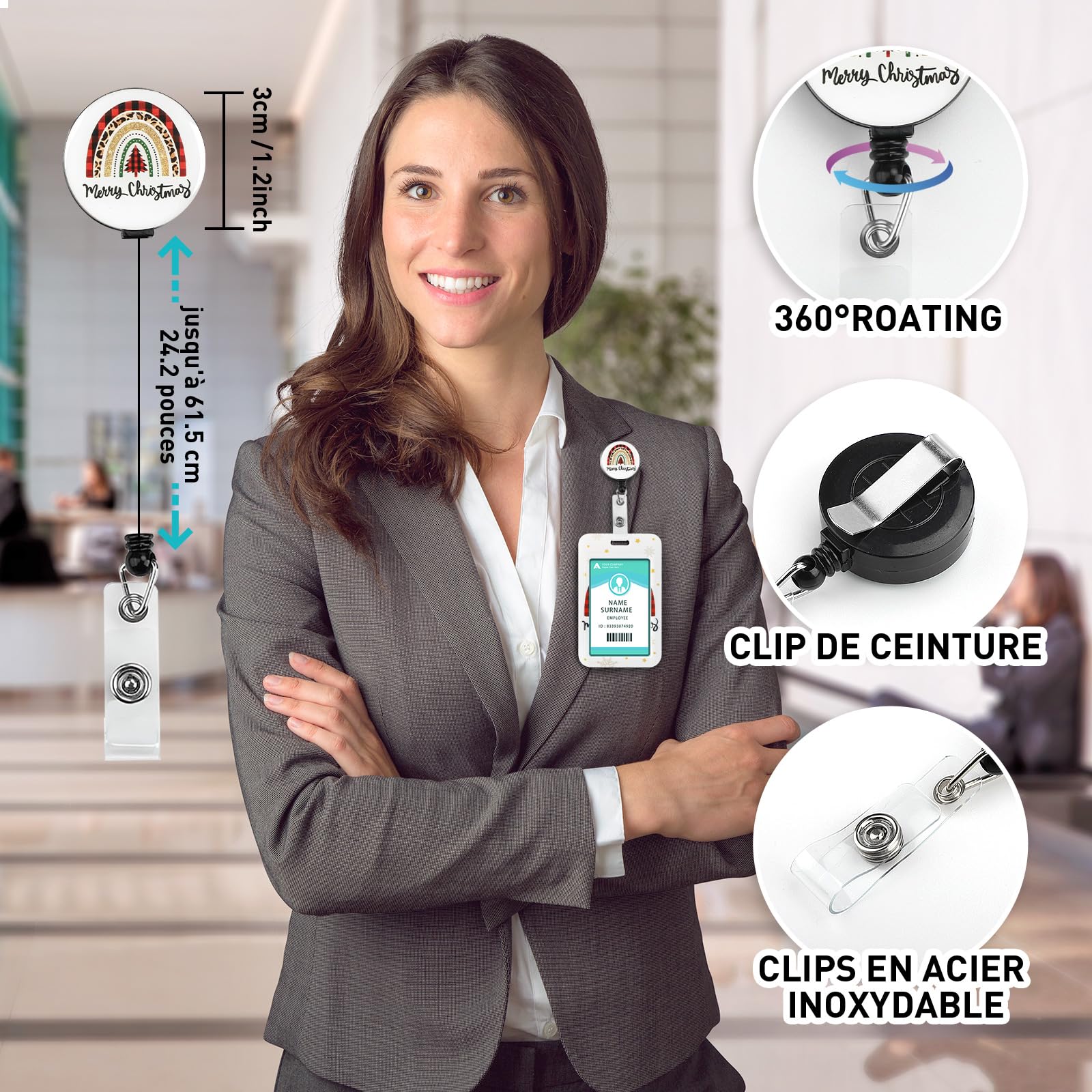 COCHIE Lanyard with Card Holder, Adjustable Retractable BADGE_HOLDER for ID Card Christmas Tree - Image 3