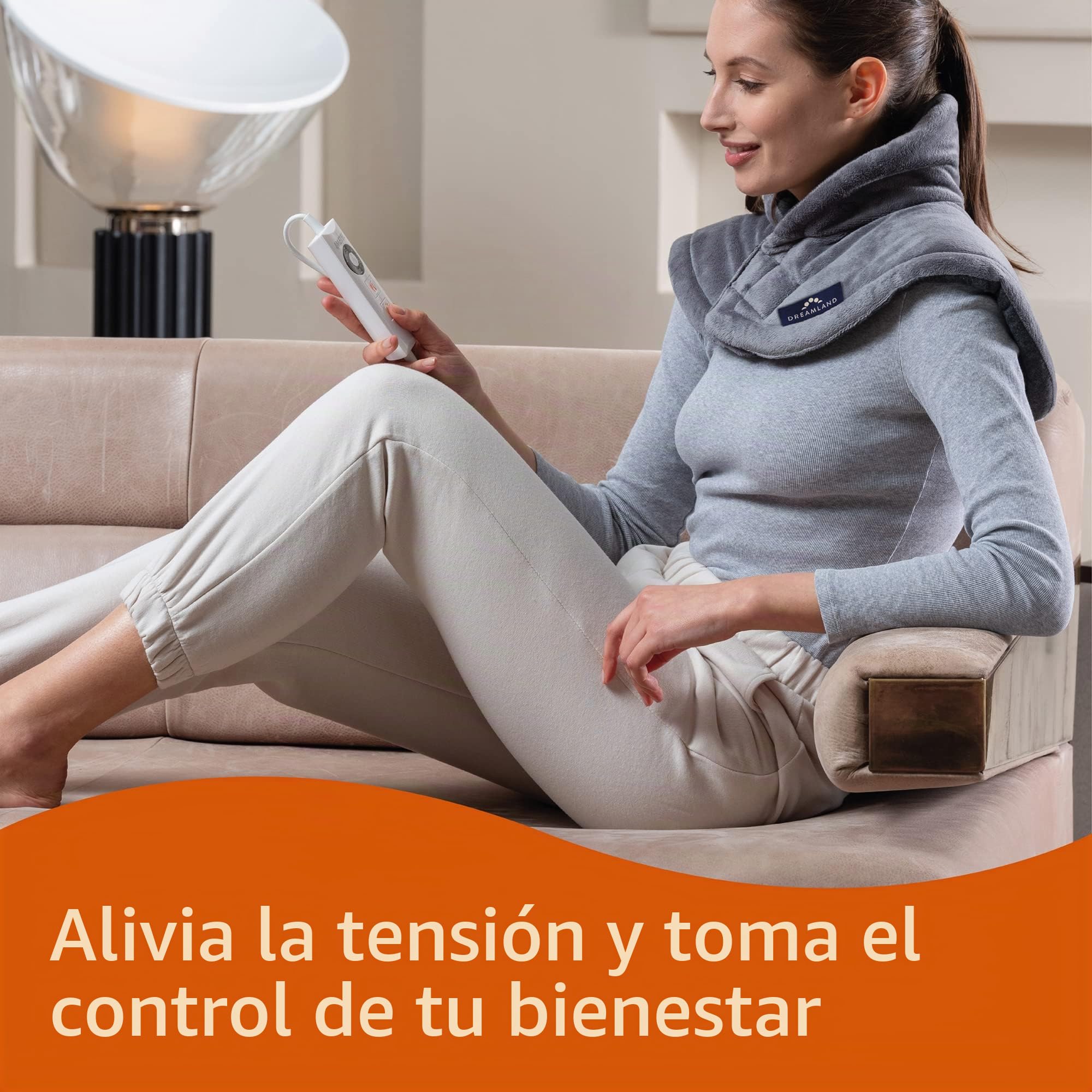Dreamland Revive Me - Almohadilla térmica para cuello y hombros, gris, calentamiento rápido, temperatura ajustable de 3 horas, apagado automático de seguridad, lavable a máquina, específicamente para