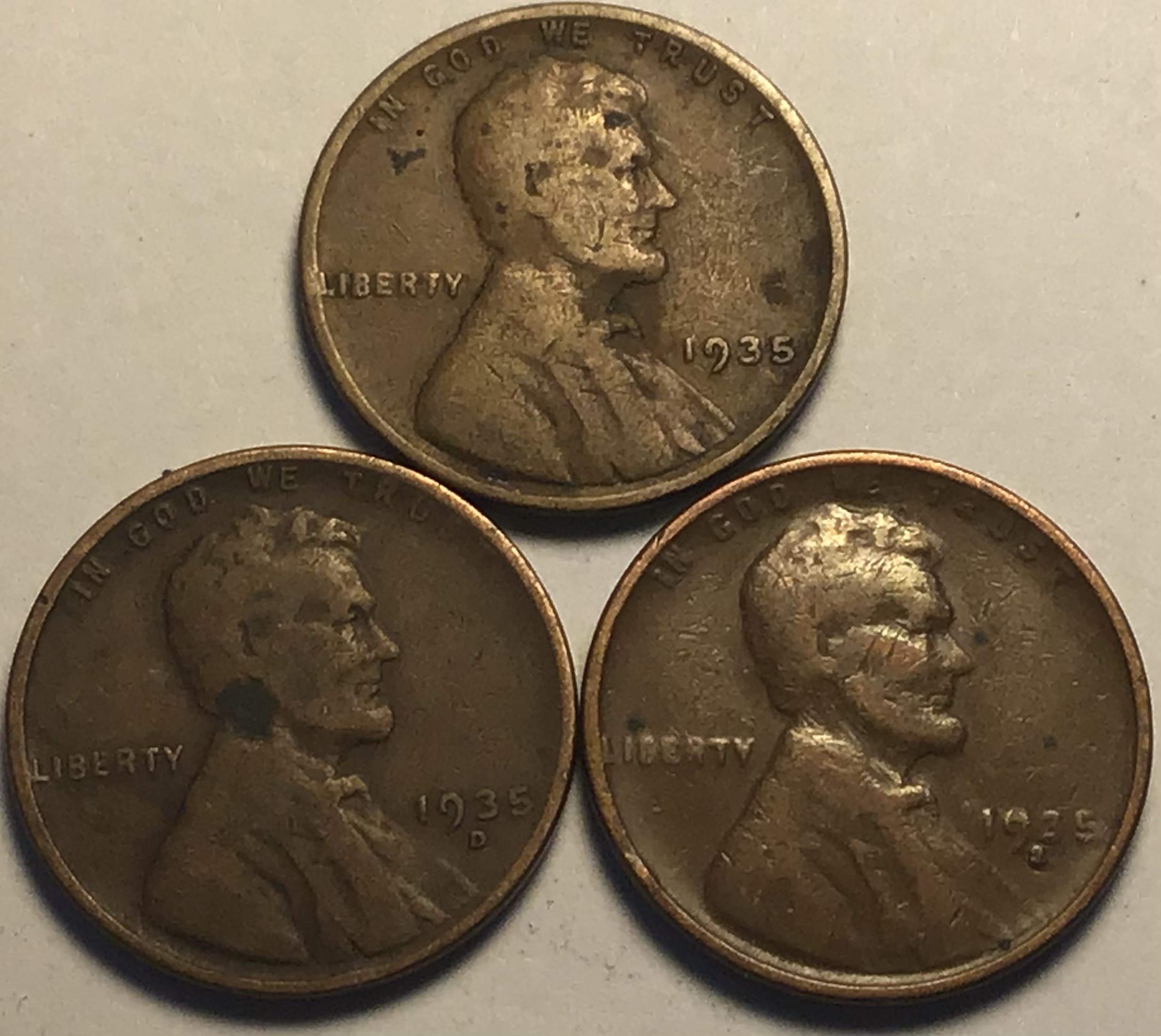 1935 P D S Lincoln Wheat Cent Penny PDS set Penny Seller Very Good