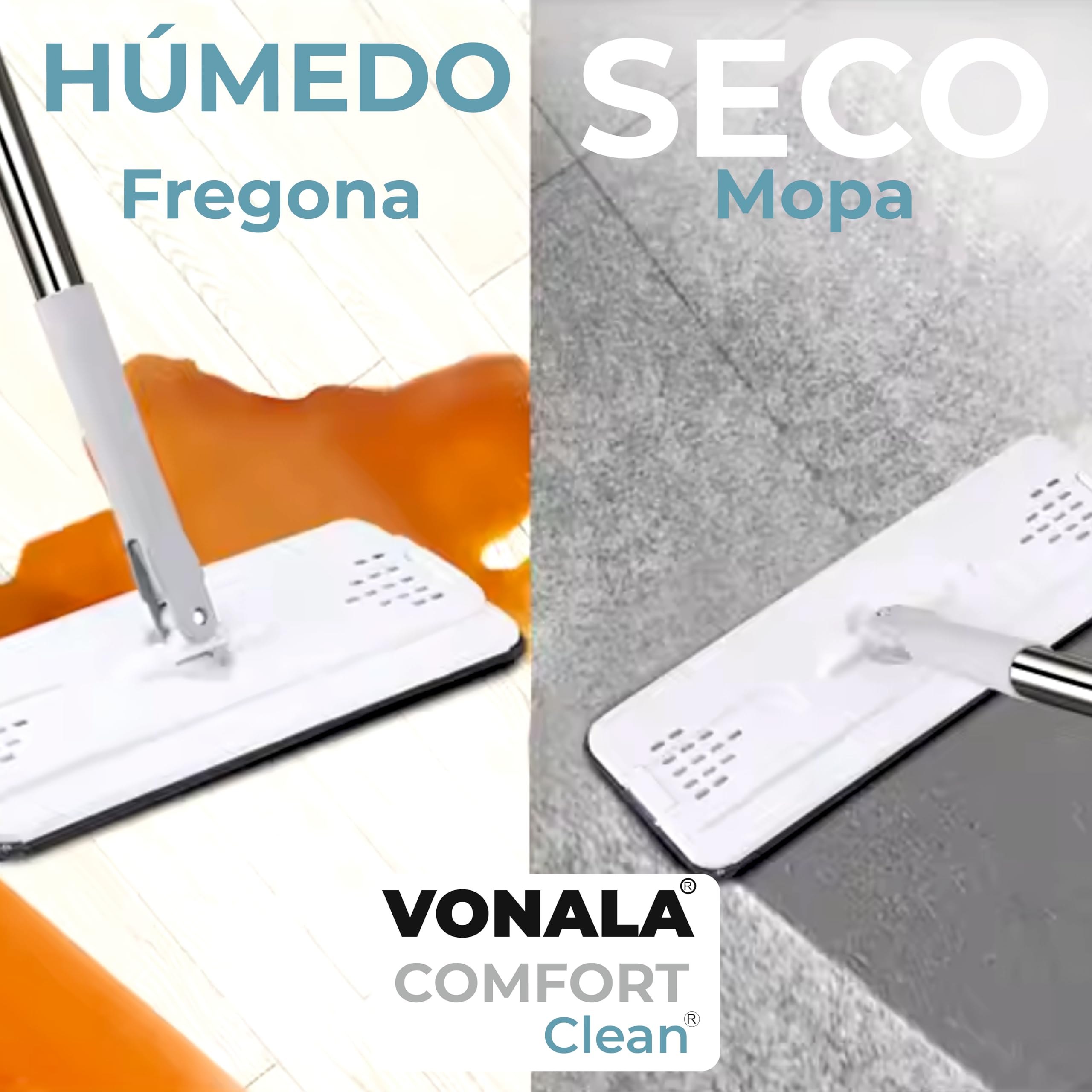 Mopa Fregona con Cubo Escurridor ComfortClean, Mopas de Limpieza Suelos, Mopa para Limpiar Azulejos y Paredes, Cubo Fregona Escurrefacil, Incluye Guía de Limpieza Doméstica, Fregona Mopa con Cubo