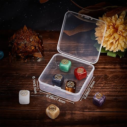 Miniatura 7 de Beebeecraft 7 piezas de piedras de chakras de 7 colores, cristales naturales, cubito, piedras preciosas cuadradas chapadas en oro, patrón de chakras