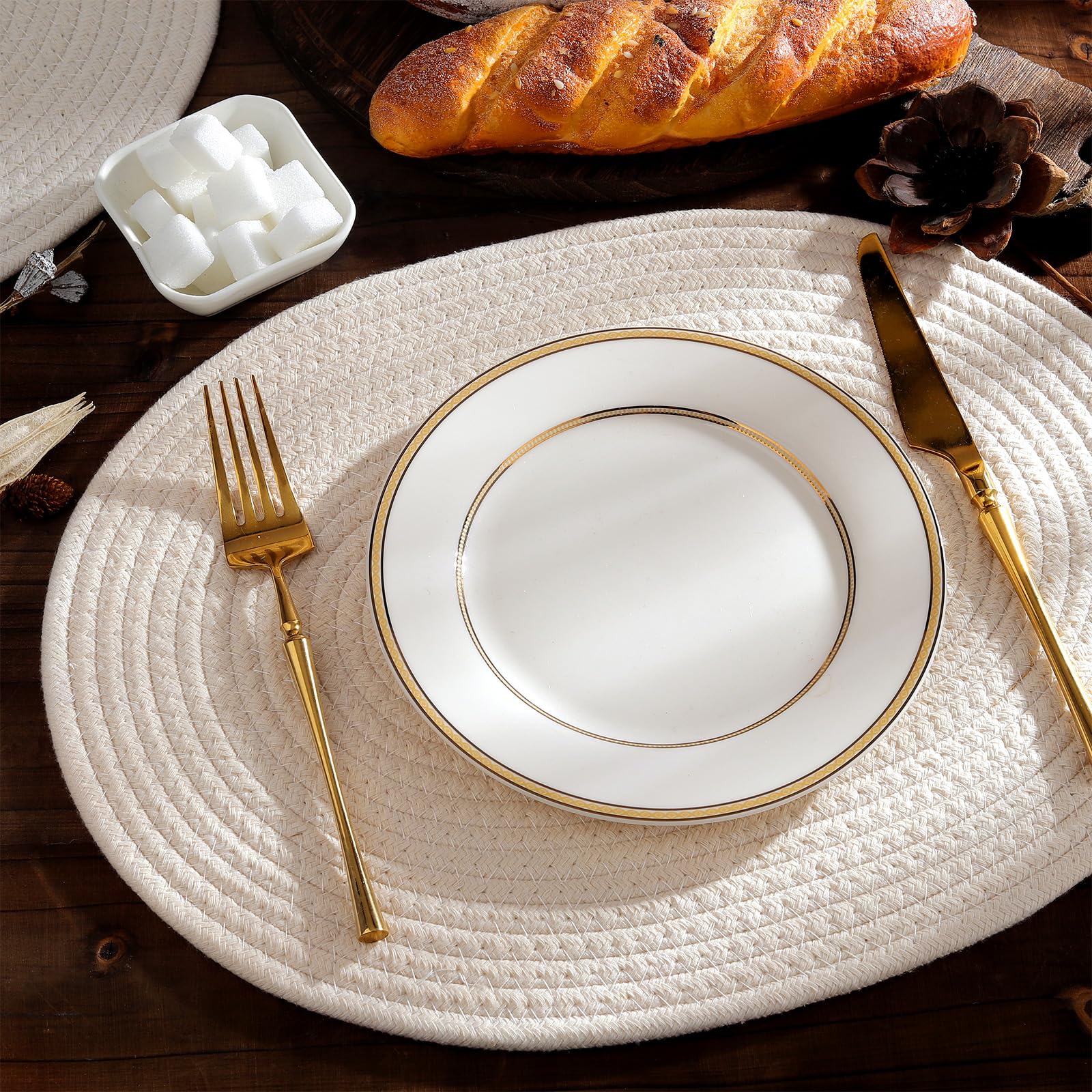 fanquare Oval Woven Placemats Set of 6 Beige Cotton Rope Braided Placemats Heat Resistant Washable Non-Slip Table Mats for Kitchen Dining Table Home Decoration 30 * 40cm - Image 4