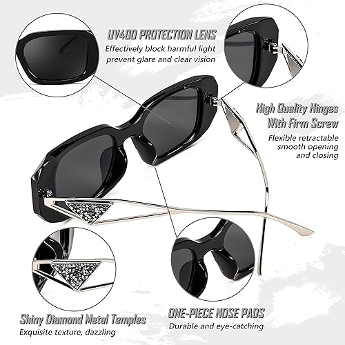 Miniatura 6 de FEISEDY Lentes de sol rectangulares retro para mujer, lentes de sol cuadrados pequeños de moda de los años 90, tonos vintage B2968