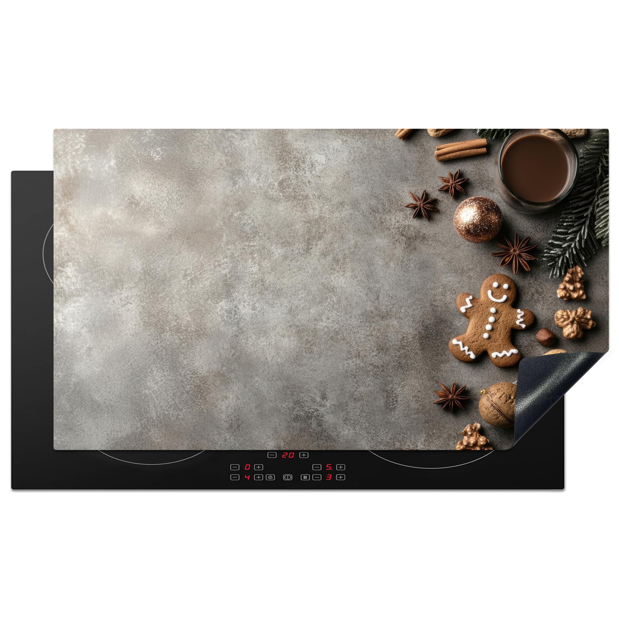 KitchenYeah© Induction Hob Cover Protector Mat 20.3"x35.3" / 89.6x51.6 cm Kitchen Universal Ceramic Covers for Electric Cookers Vinyl Winter - Christmas - Warm - Food