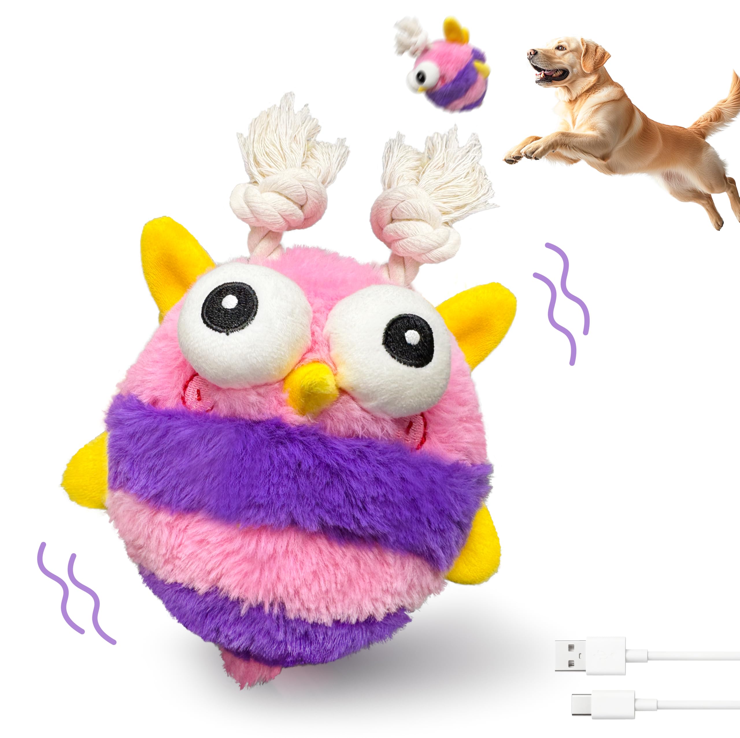 GUKCO Jouets mobiles pour chien – Jouet couineur interactif rechargeable pour chien avec balle activée par le mouvement, musique, enregistrement et modes silencieux – Jouet auto-jeu pour petites