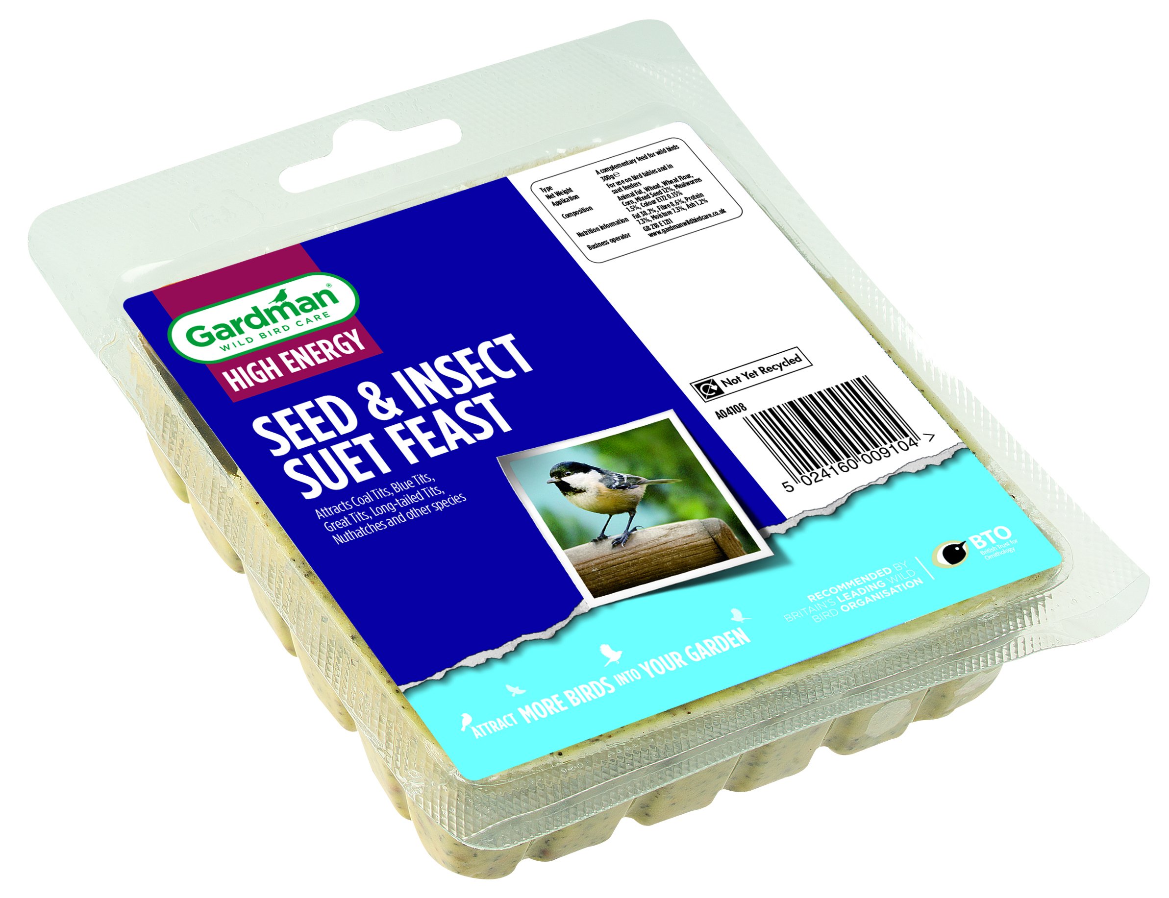 Gardman Seed and Mealworm Suet Feast Block for Wild Birds
