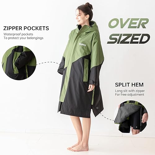 Miniatura 3 de NUMWELL Parka de natación impermeable de gran tamaño, bata unisex con capucha, manga larga, forro polar, cálido poncho de surf