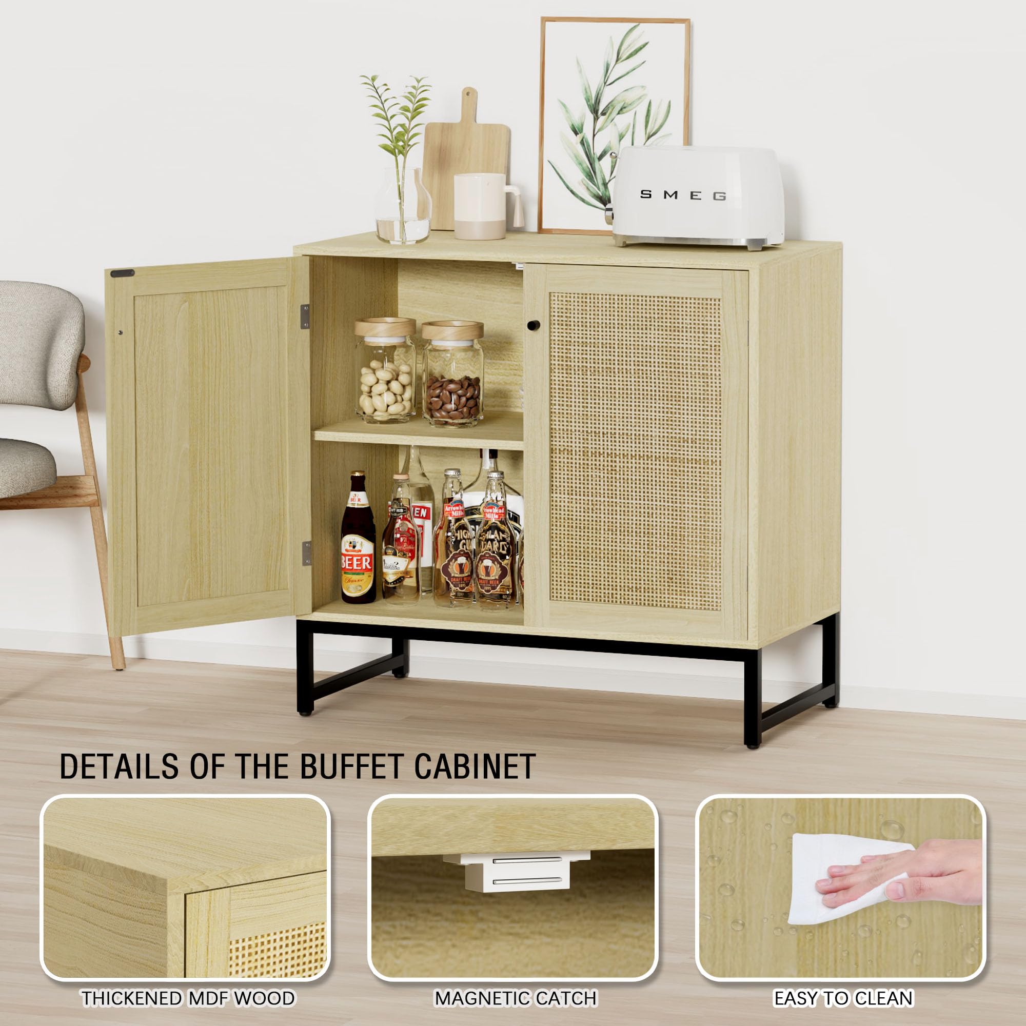 Amazon.com: HQZX 藤製櫥櫃、餐具櫃、附儲物櫃、木質裝飾櫃、控制台櫃