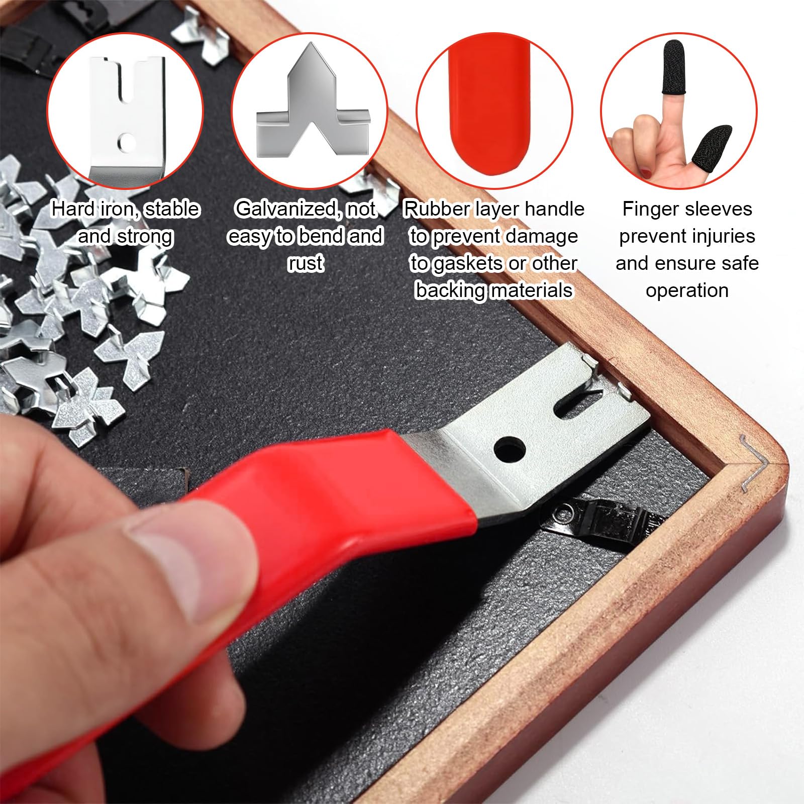 KWJEIULSOQ Glazier Point Driver Tool with 120 Glazing Push Points & 2 Finger Cots - Image 3