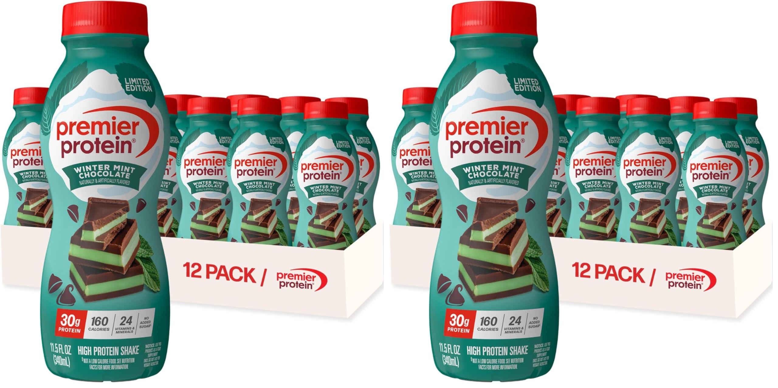 Premier Protein Shake, Limited Edition, Winter Mint Chocolate, 30g Protein, No Added Sugar, 24 Vitamins & Minerals to Support Immune Health, 11.5 fl oz, (Pack of 24) Winter Mint Chocolate 11.5 Fl Oz (Pack of 24)