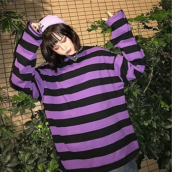 Unisex Oversized Stripe Long Sleeve T Shirts Gothic Harajuku Loose