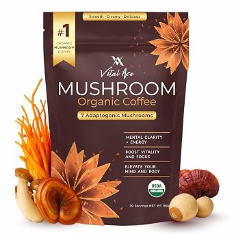 Organic Mushroom Coffee Blend w/Lions Mane & 7 Adaptogens | Better Energy, Focus, Immunity & Gut Health - Instant Coffee Blend with Cordyceps, Reishi & More - 30 Servings