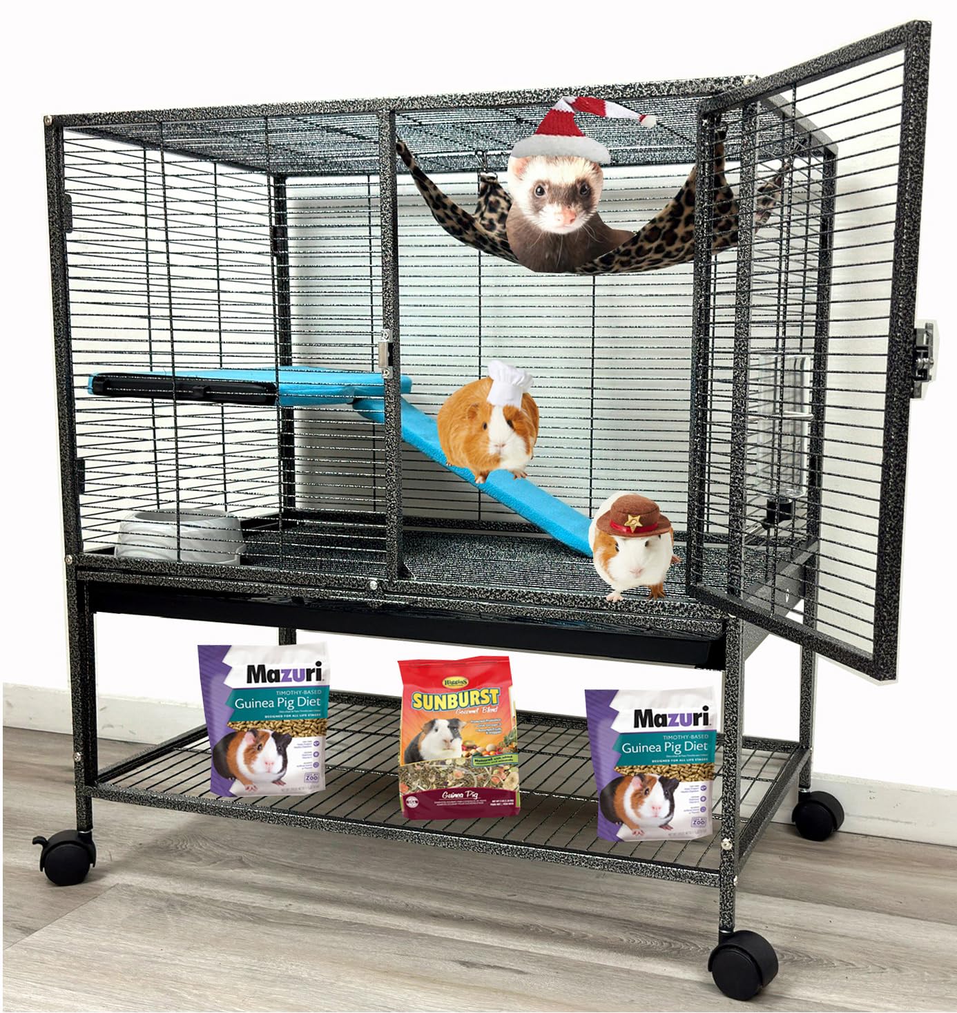 X-Large 30.5"x18.25"x34"H Deluxe Two-Tiers Tight 1/2-Inch Bar Spacing Large Front Doors for Feisty Ferret Squirrel Hammock Chinchilla Rat Mouse