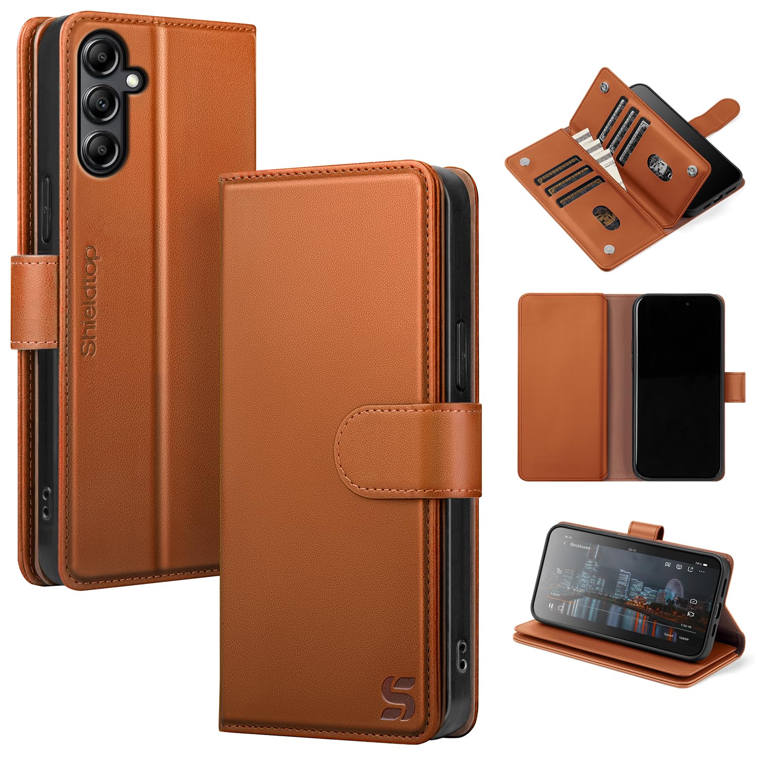 Shieldtop Compatible with Samsung Galaxy A14 5G Wallet Case with Card Holder,Women Men RFID Blocking PU Leather Folio Flip TPU Protective Cover Credit