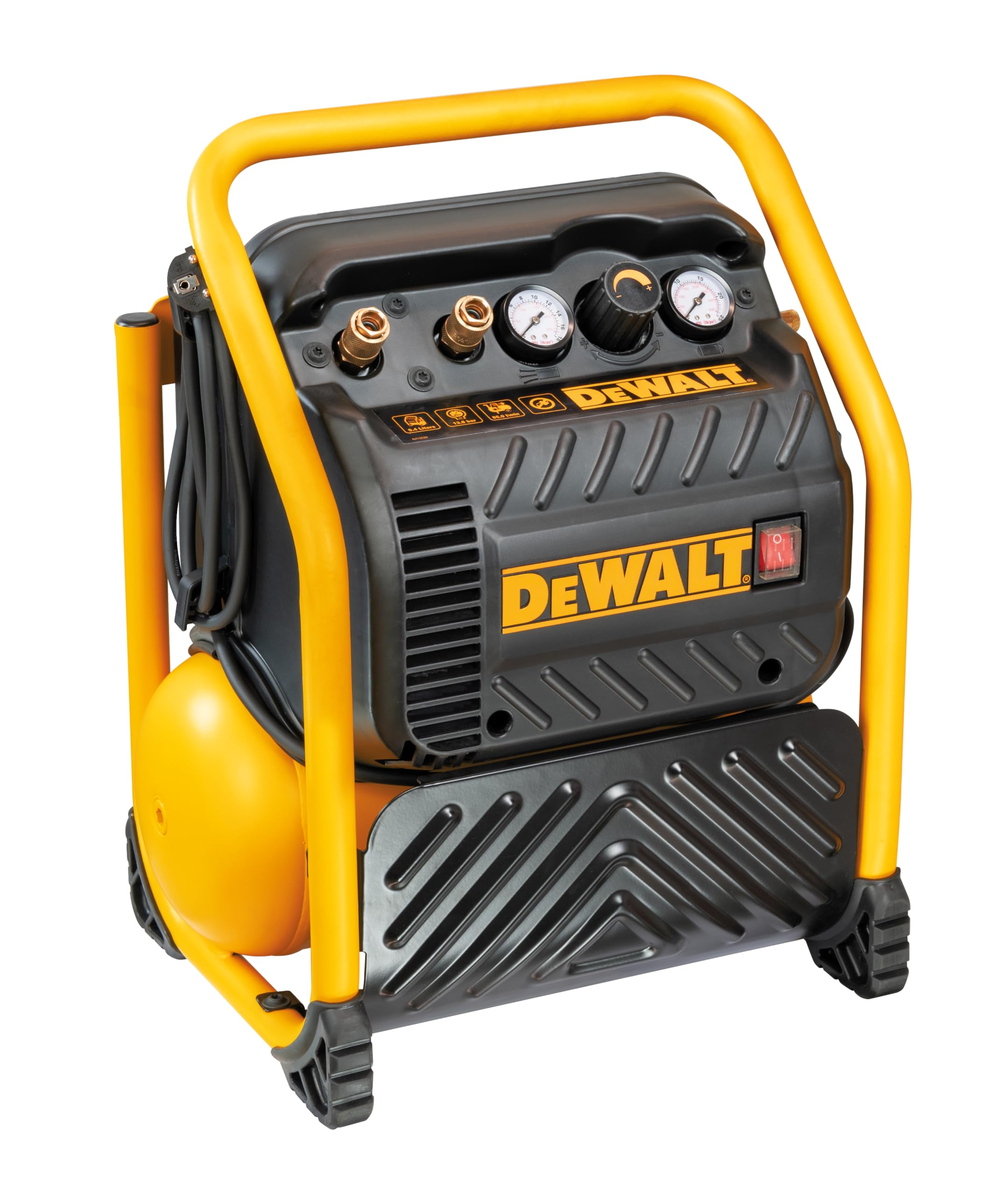 DEWALT DPC10QTC-QS, Compressore 10L a bassa rumorosità. Progettato per applicazioni di finitura e intelaiatura. Potenza motore 1.5Hp, Aria aspirata 119 litri/minuto