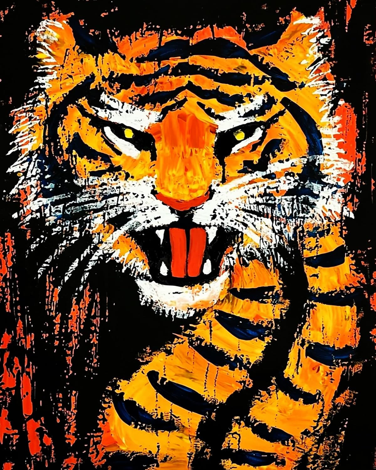 Liubaishi Black, Orange, White Paint By Numbers For Adults, Angry Tiger Roars At Night, Black, 40X50 Cm Acrylic Canvas Kit