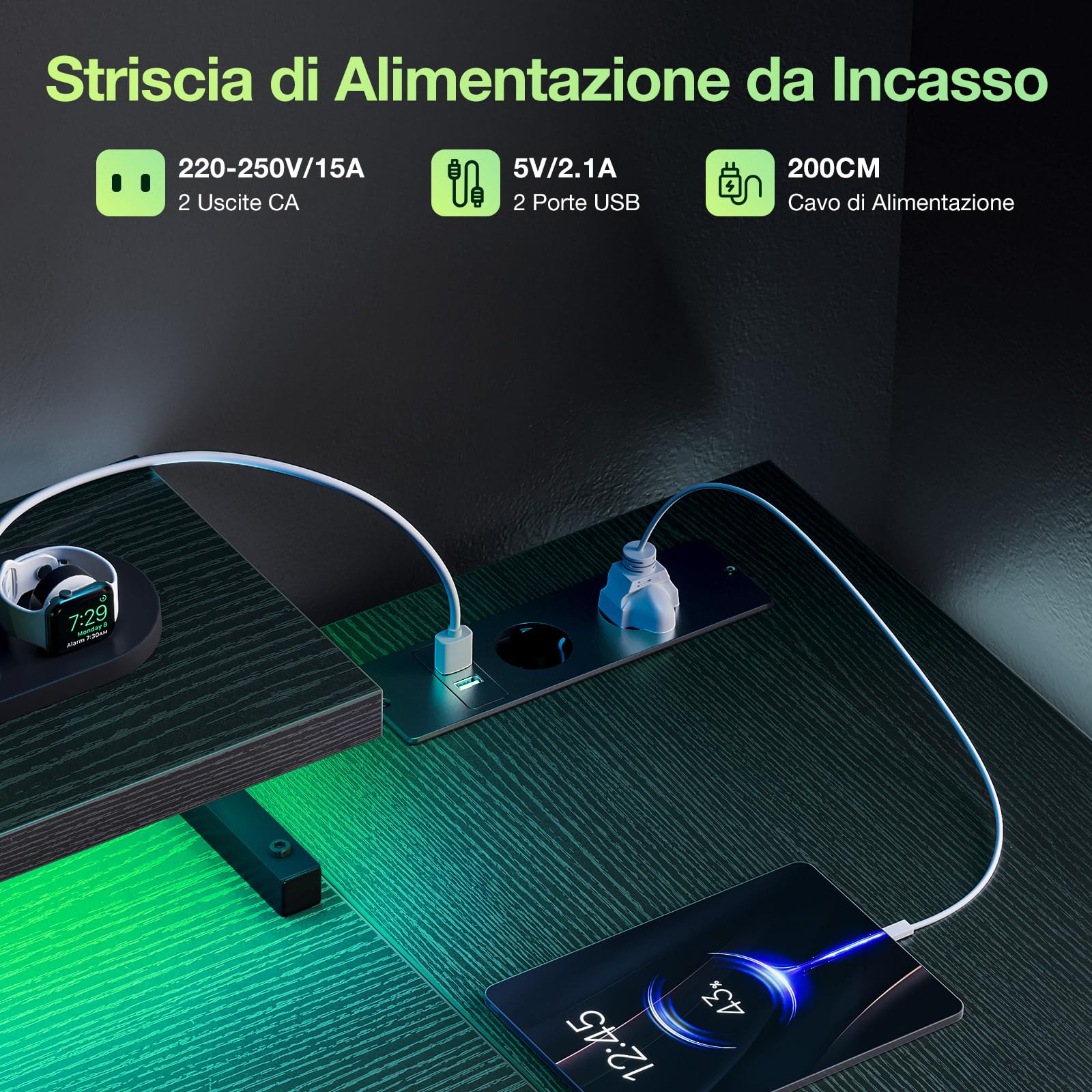 Coleshome Scrivania Gaming con LED e Prese, 120x80cm Scrivania Gaming Angolare Reversibile con Ripiani, Scrivania Angolare con Supporto per Monitor per Casa Ufficio, Nero