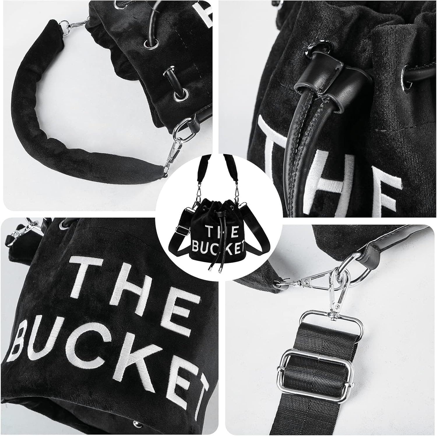 JQAliMOVV Mini Crossbody Bucket Bags for Women Trendy Velvet Bucket Purse Hobo Drawstring Handbags - Image 7