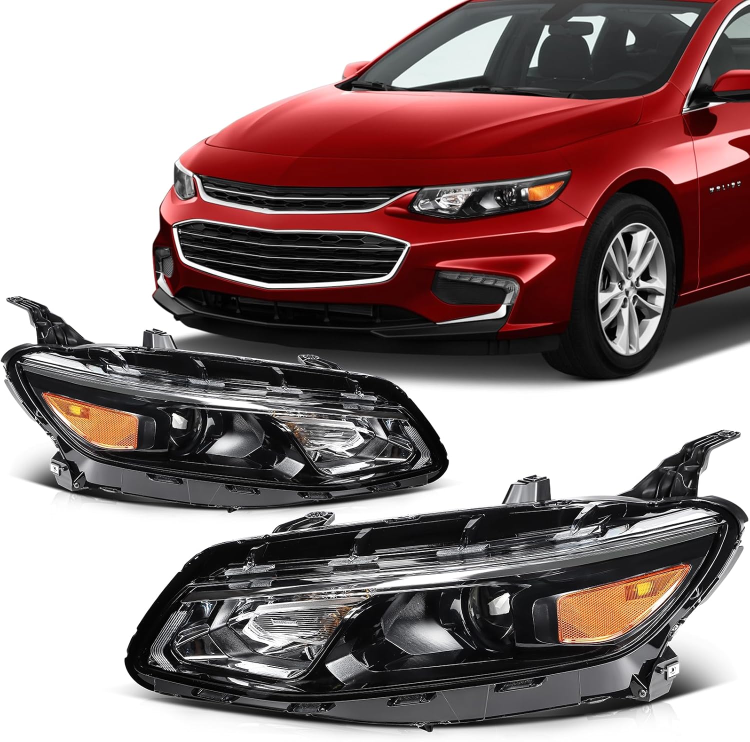SCITOO Headlights for 2016 2017 2018 for Chevrolet for Malibu Pair Headlight Assembly Black Housing Amber Reflector 84324411